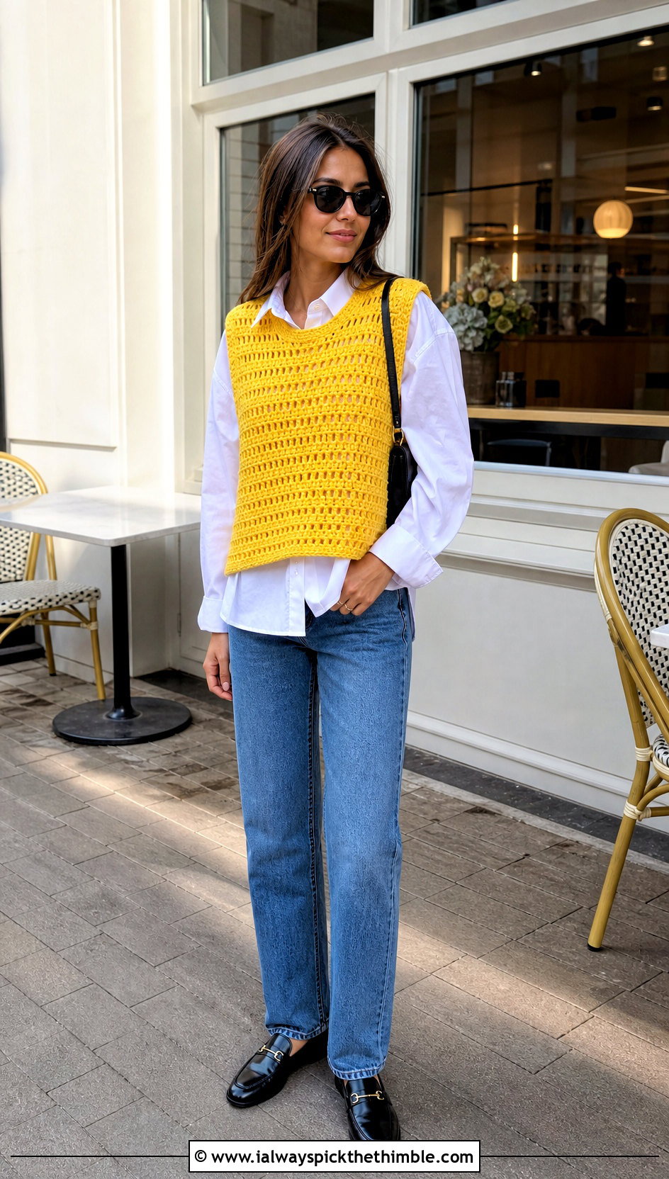 Crochet Rectangle Vest With White Shirt And Jeans - 20 easy clothes to crochet outfit ideas