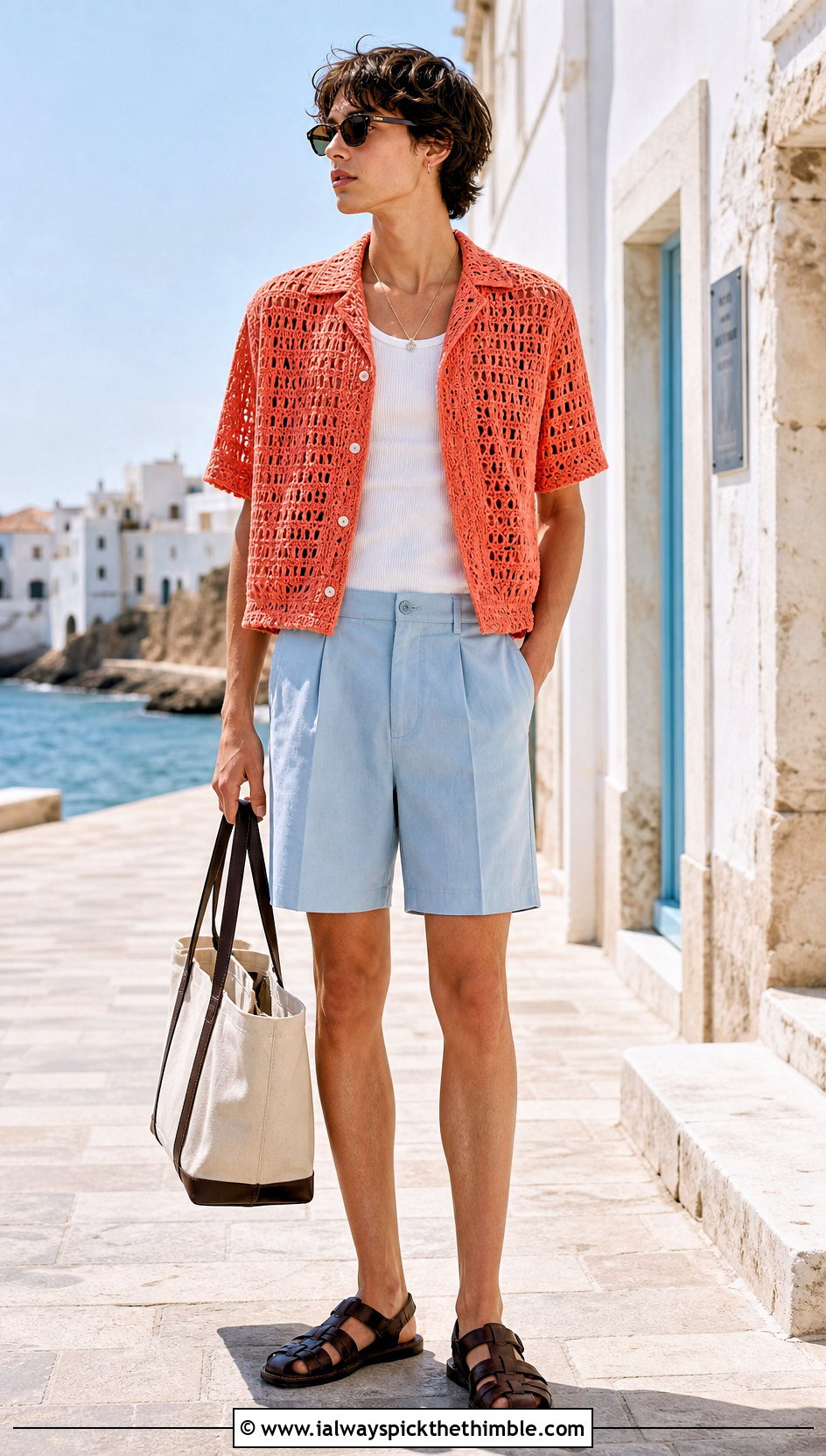 Crochet Resort Shirt With Tailored Bermuda Shorts - 20 crochet unisex shirt outfit ideas