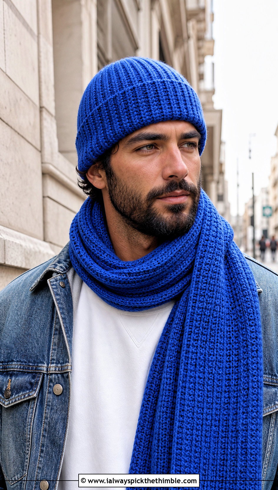 Crochet Ribbed Beanie And Ribbed Scarf With Denim Jacket - 20 Crochet Mens Hat And Scarf outfit ideas