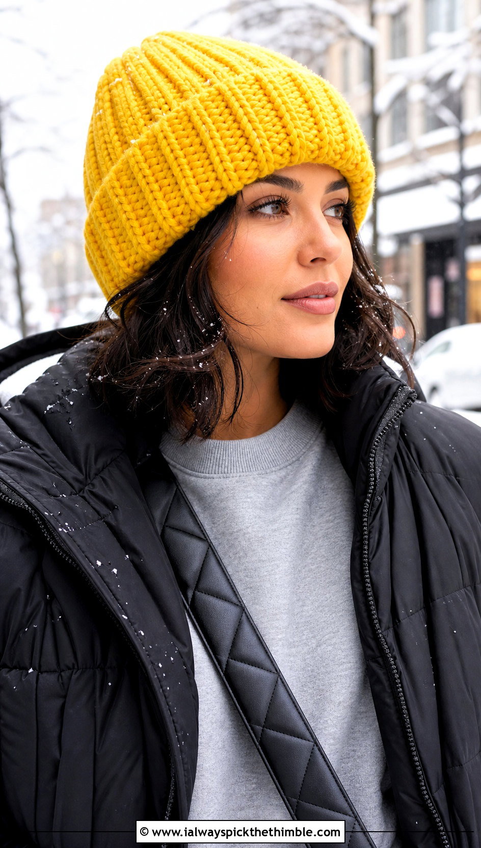 Crochet Ribbed Beanie With Puffer Jacket and Leggings - 25 crochet adult hats outfit ideas
