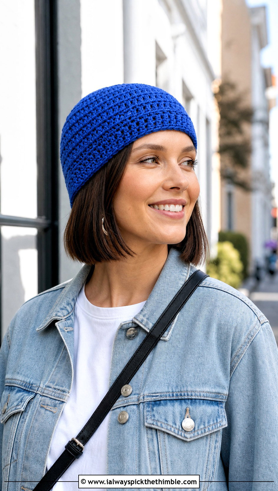 Crochet Ribbed Chemo Beanie With Bob Hair And Denim Jacket - 15 crochet chemo hat with hair outfit ideas