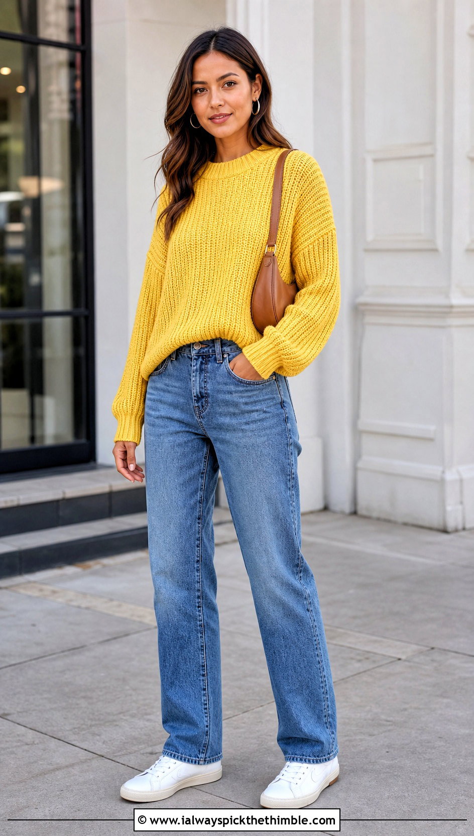 Crochet Ribbed Crewneck Sweater With Straight Leg Jeans - 25 crochet ribbed sweater outfit ideas