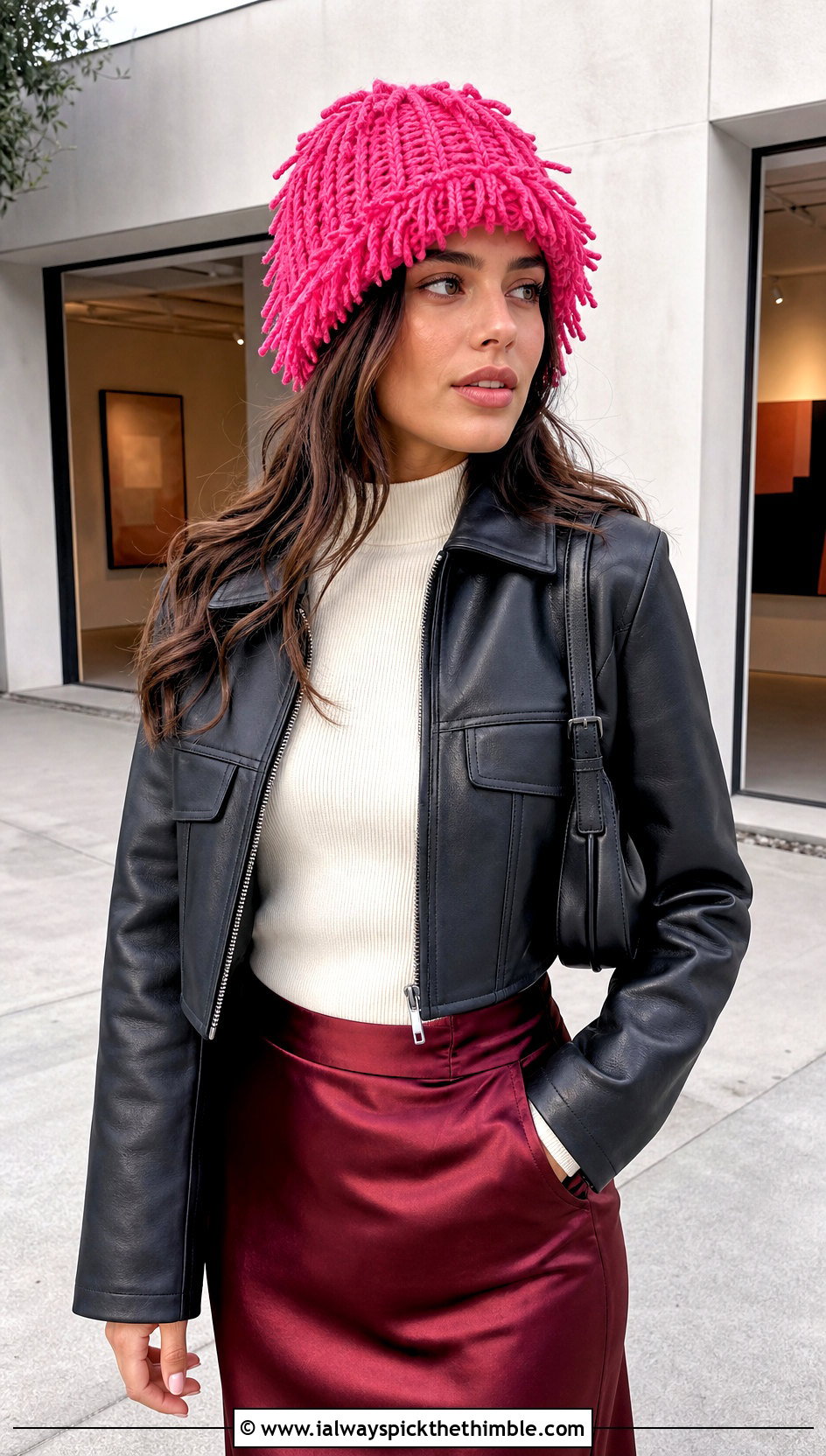 Crochet Ribbed HDC Fun Fringe Hat With Leather Jacket - 15 Crochet Ribbed Hdc Fun Fringe Hat outfit ideas