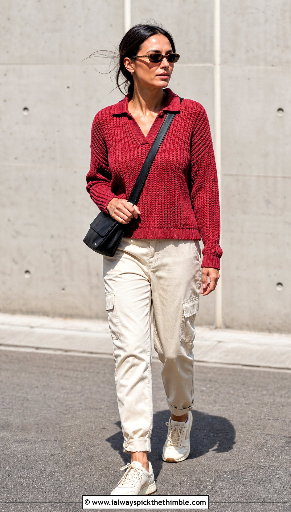 Crochet Ribbed Polo Sweater With Cargo Pants - 25 crochet ribbed sweater outfit ideas