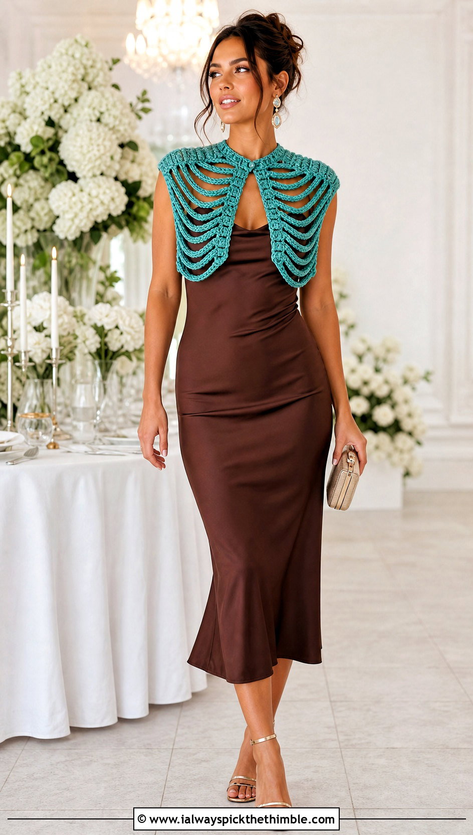 Crochet Ribcage Bolero Top With Slip Dress - 25 crochet skeleton top outfit ideas