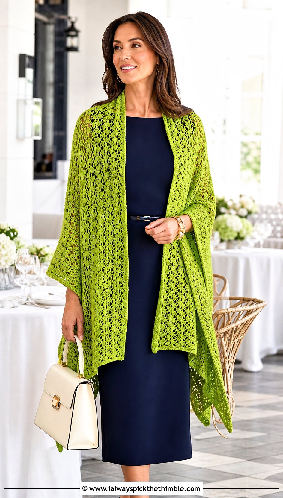 Crochet Ruana Wrap With Column Dress - 20 crochet shawl wraps outfit ideas