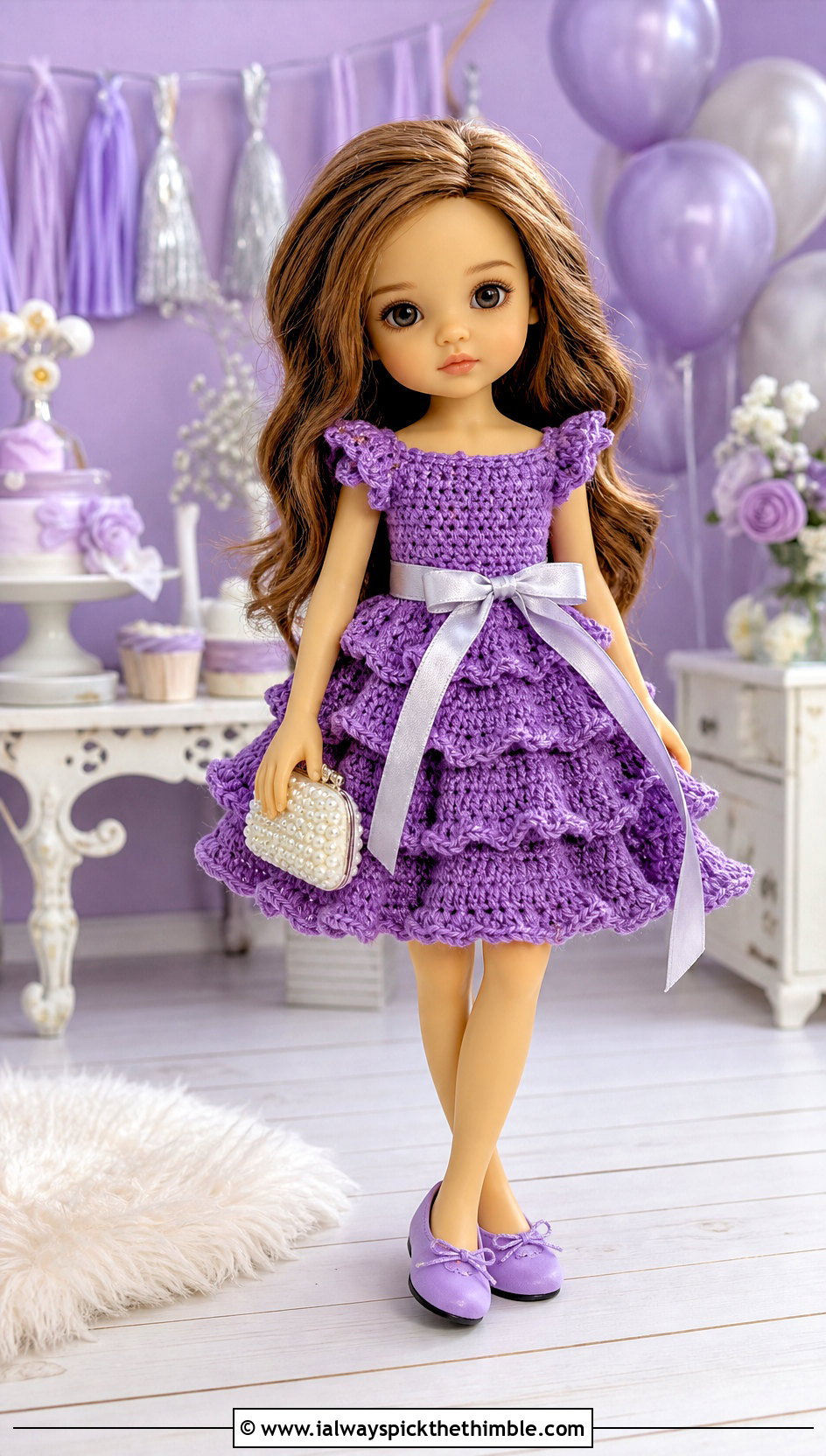 Crochet Ruffle Doll Dress With Ballet Flats - 20 Crochet Small Doll Clothes and outfit ideas
