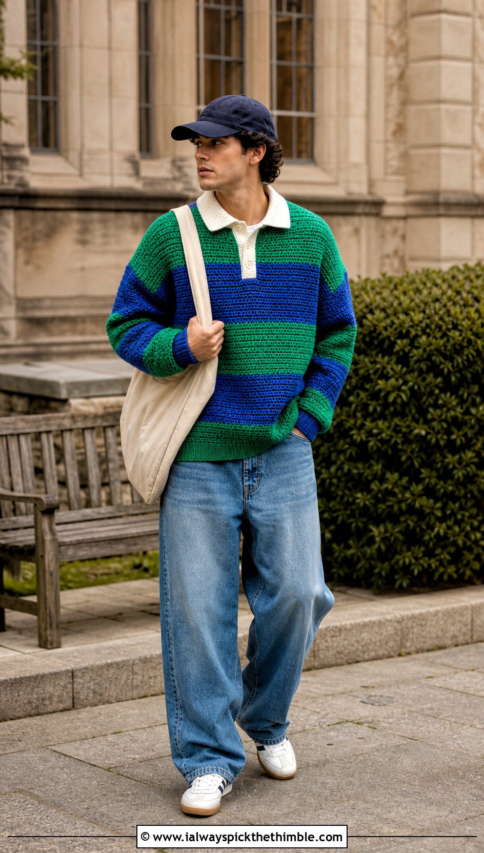 Crochet Rugby Shirt With Baggy Jeans - 25 crochet shirts for men outfit ideas