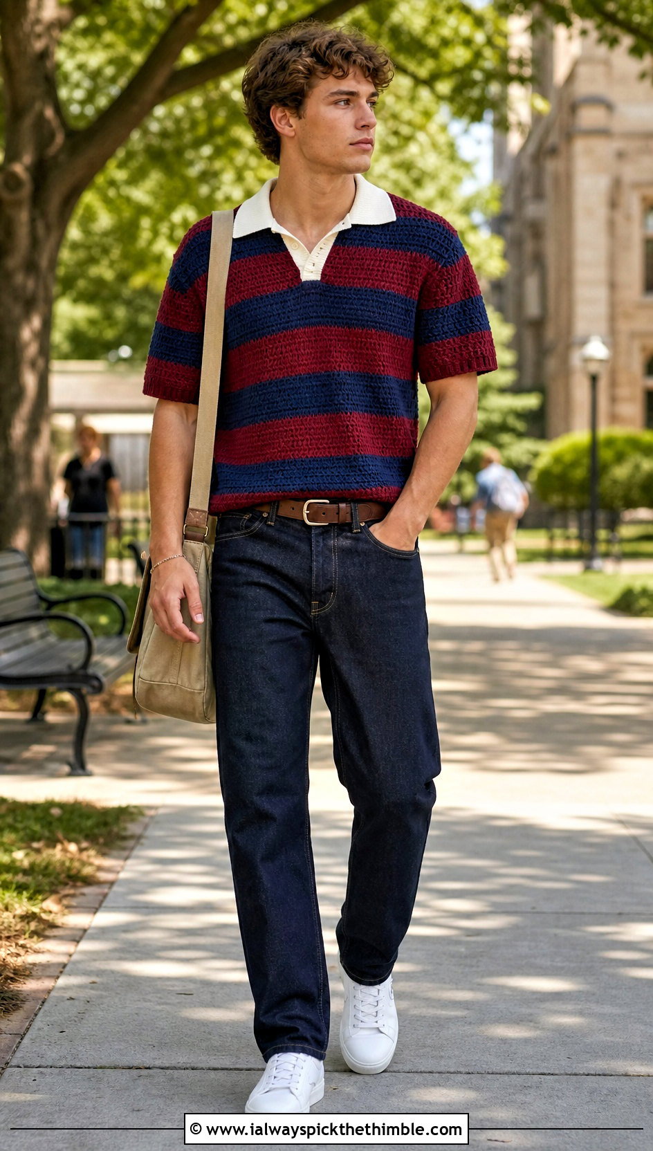 Crochet Rugby Shirt With Dark Denim - 25 crochet shirt men outfit ideas