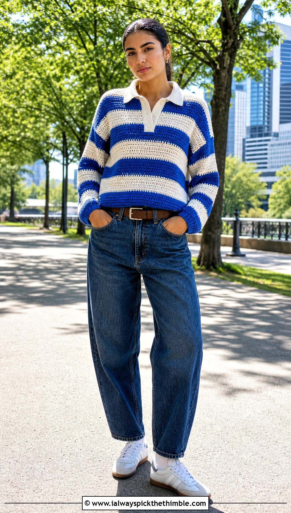 Crochet Rugby Shirt With Loose Fit Denim - 20 Masc Crochet Clothes and outfit ideas