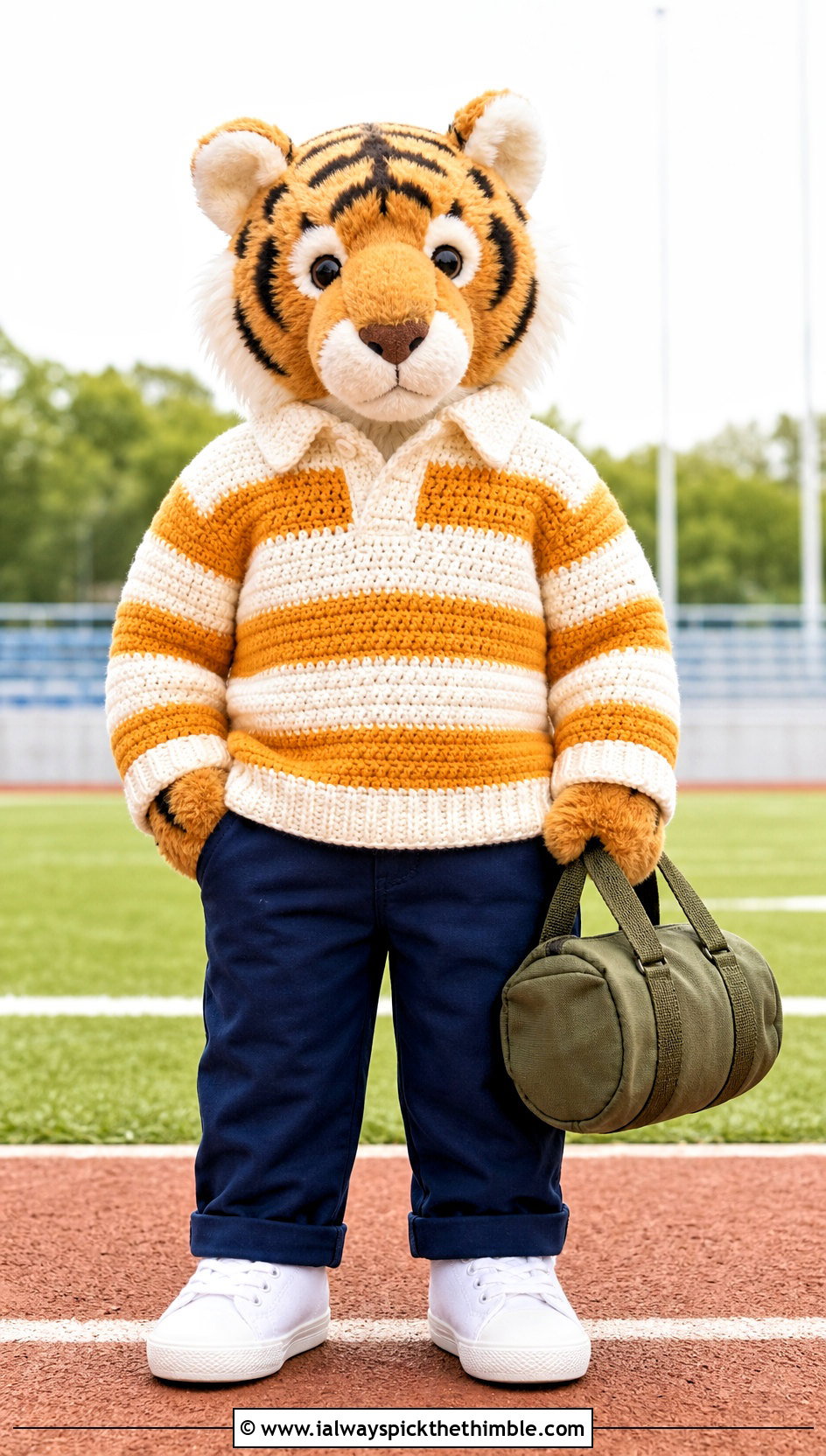 Crochet Rugby Shirt With Twill Pants - 25 crochet clothes for stuffed animals outfit ideas