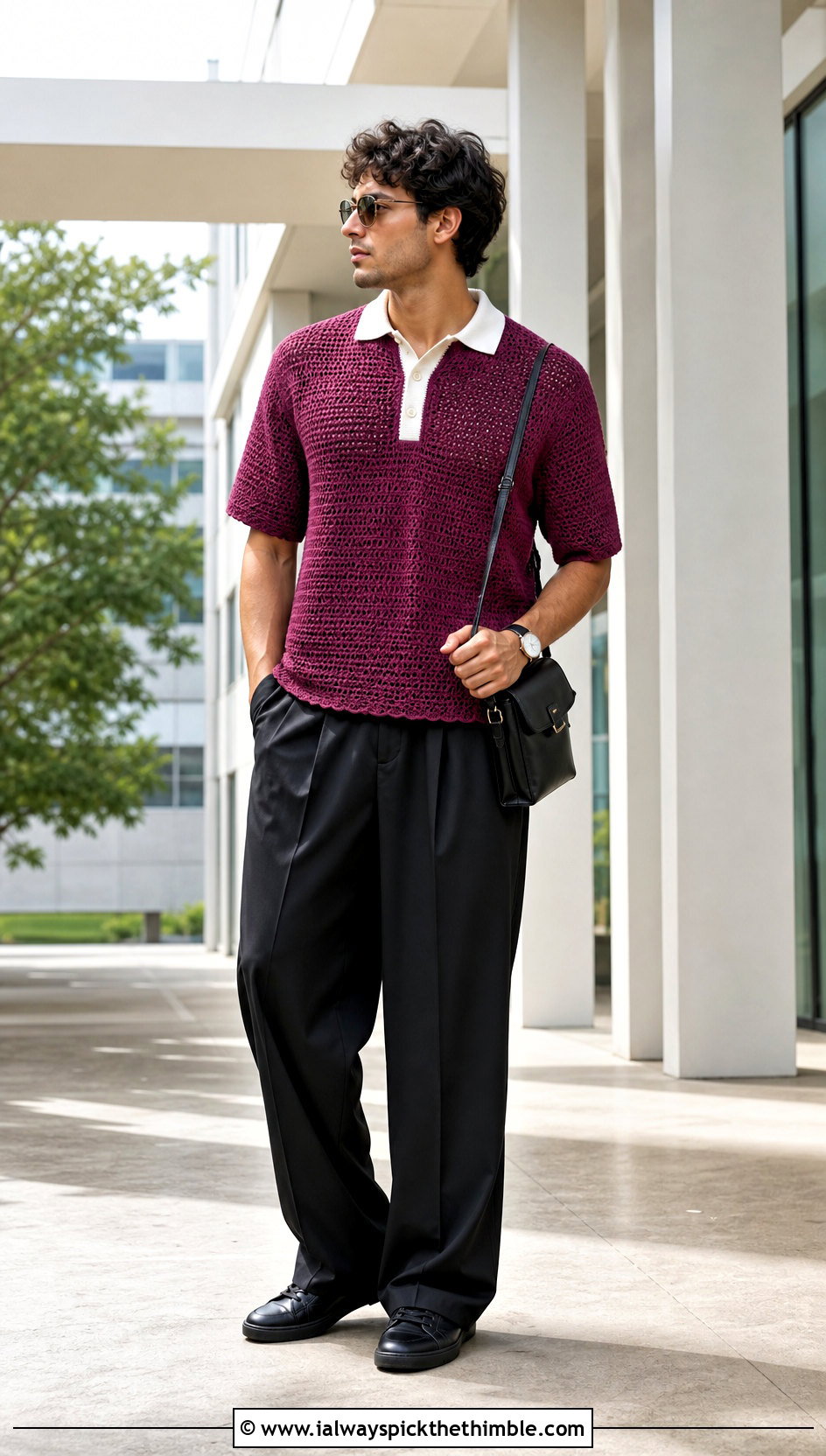 Crochet Rugby Shirt With Wide Leg Trousers - 25 crochet mens clothes and outfit ideas