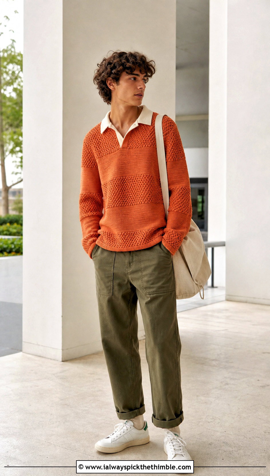 Crochet Rugby Top With Relaxed Khakis - 25 Mens Crochet Top outfit ideas