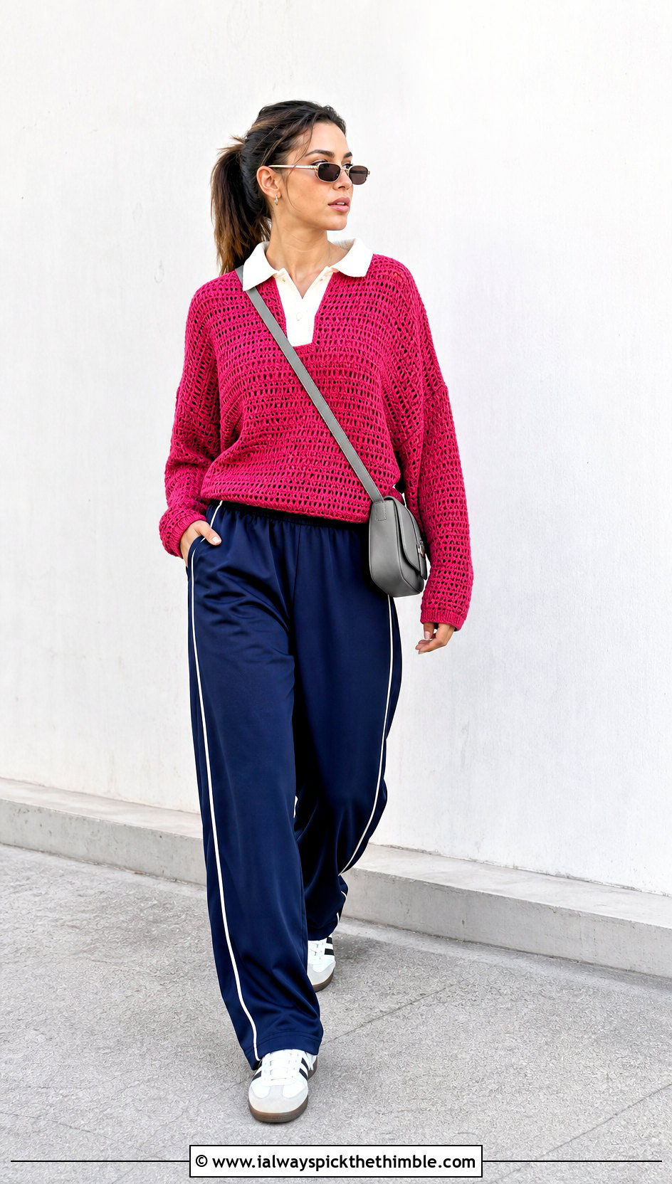 Crochet Rugby Top With Track Pants - 25 Women Crochet Top outfit ideas