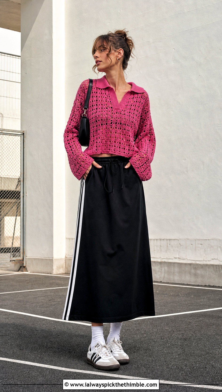 Crochet Rugby Top With Track Skirt - 25 grunge crochet top outfit ideas