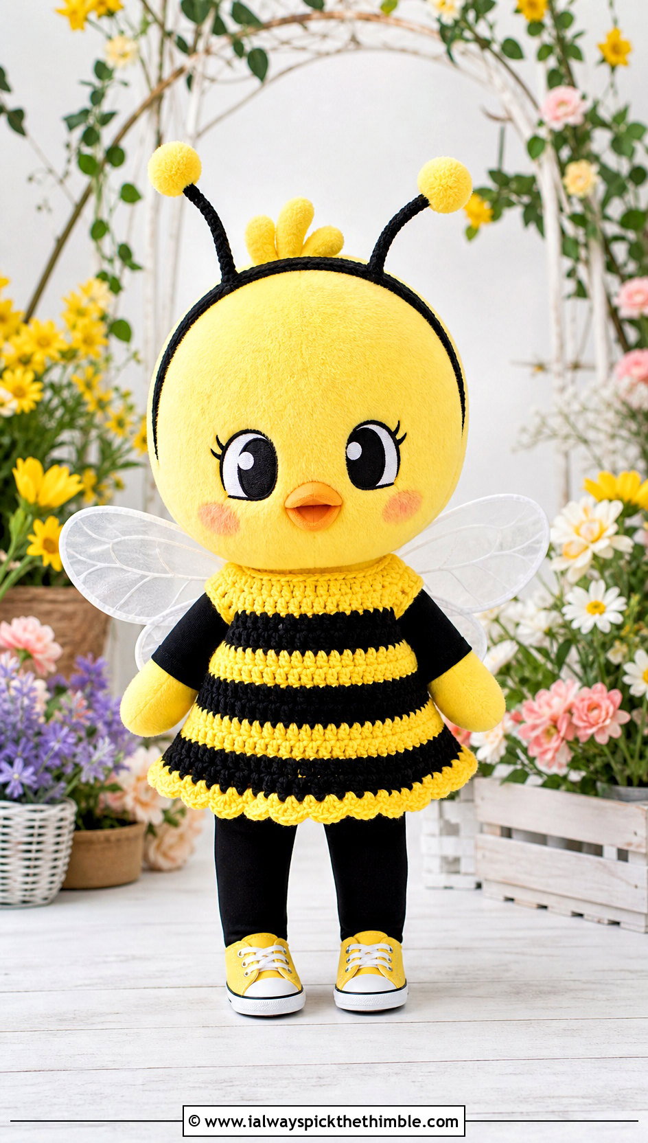 Crochet SKZOO Bee Costume With Black Leggings - 20 Crochet Skzoo Clothes and outfit ideas