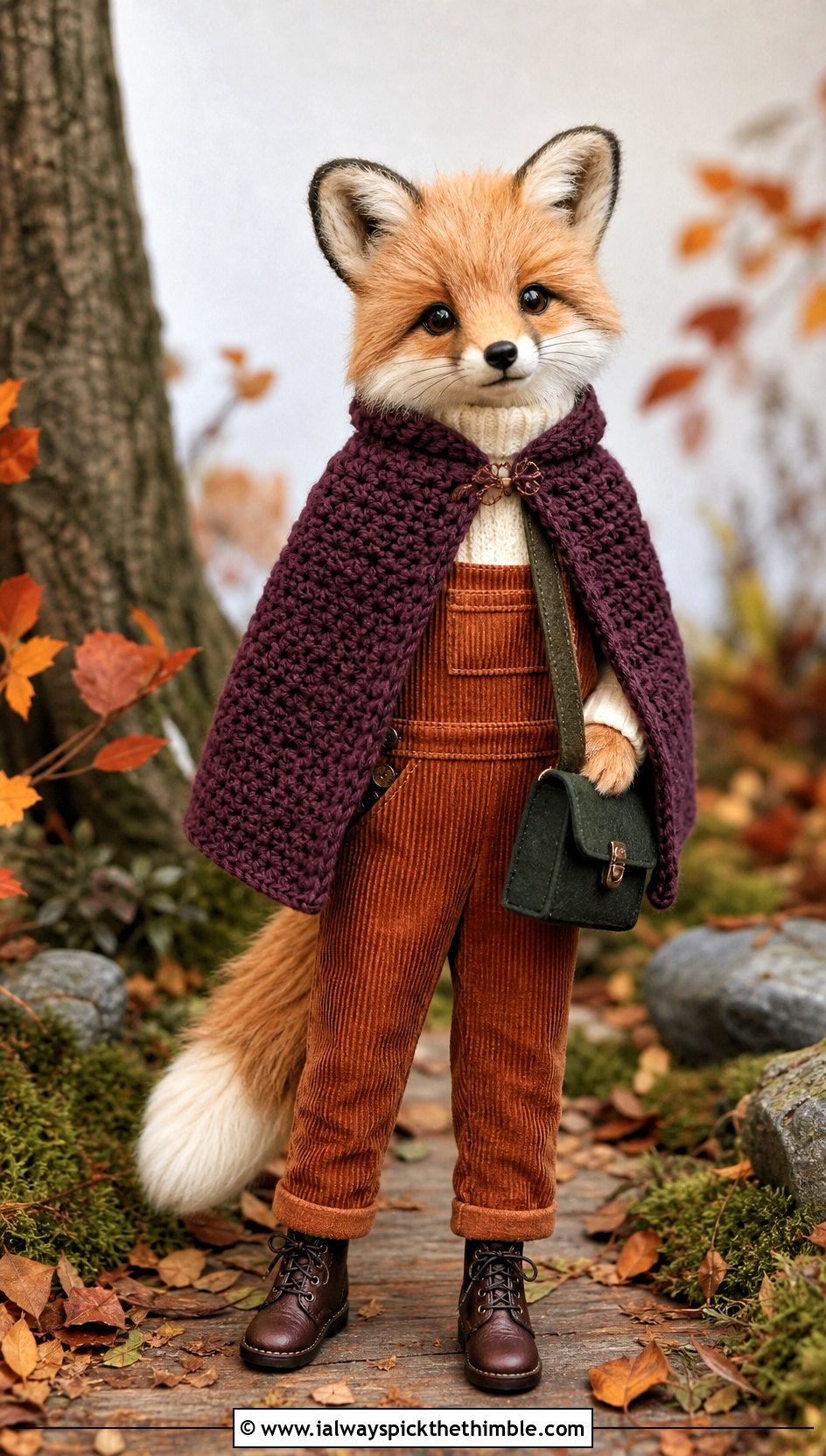 Crochet SKZOO Cape With Corduroy Overalls - 20 Crochet Skzoo Clothes and outfit ideas