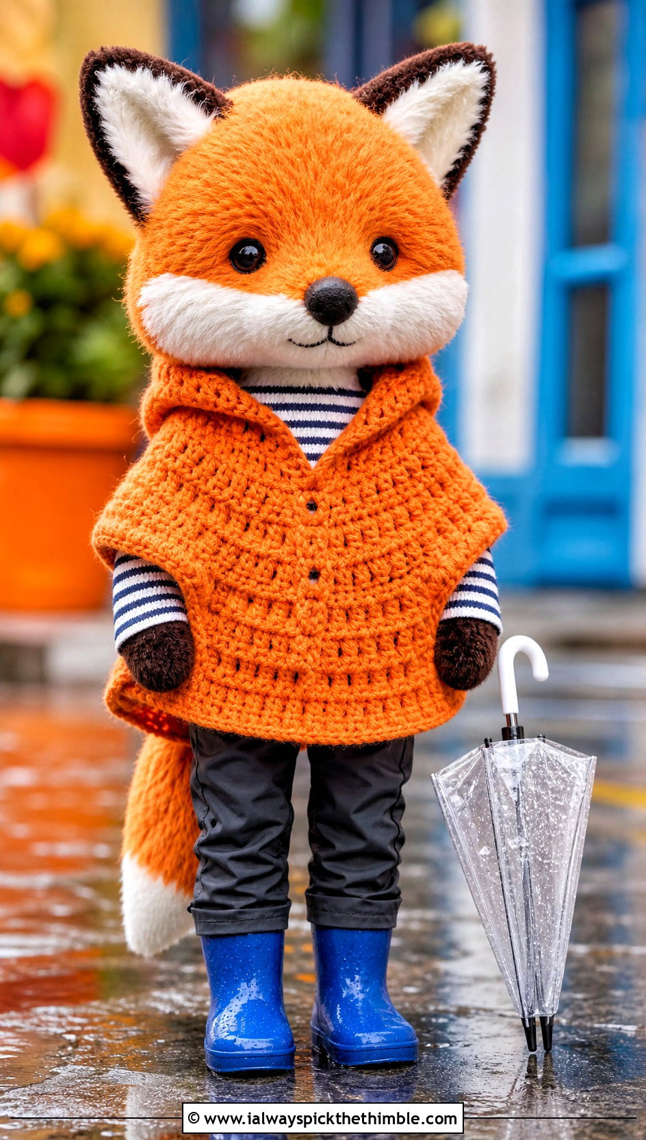 Crochet SKZOO Hooded Poncho With Rain Boots - 20 Crochet Skzoo Clothes and outfit ideas