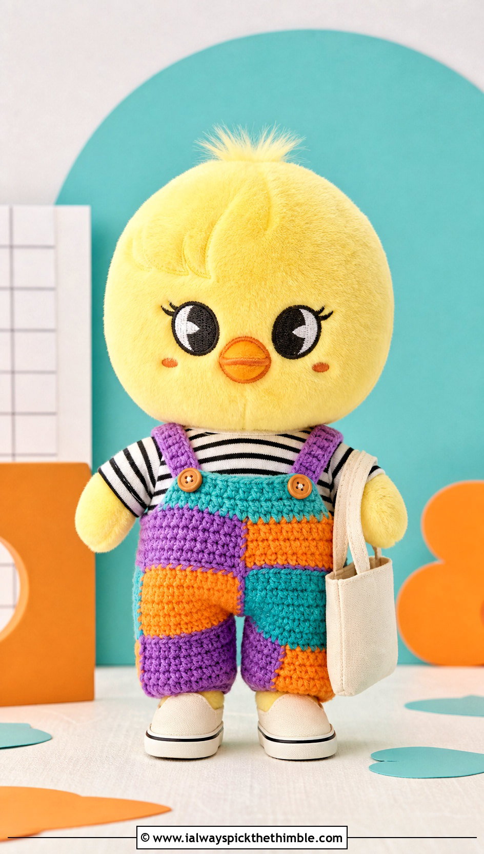 Crochet SKZOO Patchwork Overalls With Striped T Shirt - 20 Crochet Skzoo Clothes and outfit ideas