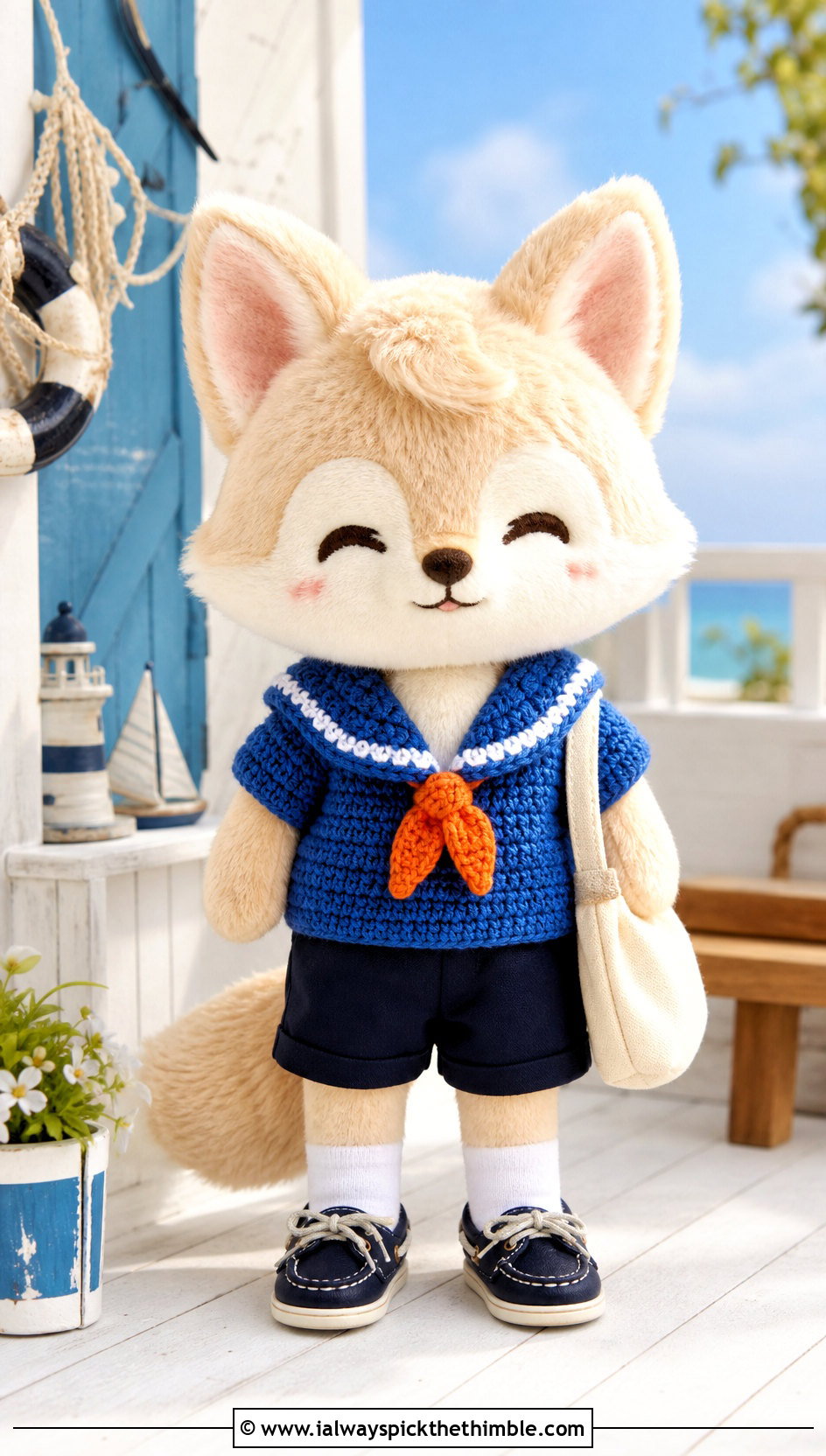 Crochet SKZOO Sailor Collar Top With Navy Shorts - 20 Crochet Skzoo Clothes and outfit ideas