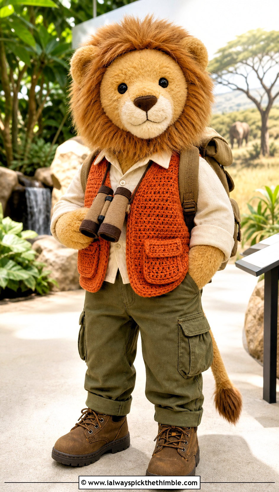Crochet Safari Vest With Cargo Pants - 25 crochet clothes for stuffed animals outfit ideas