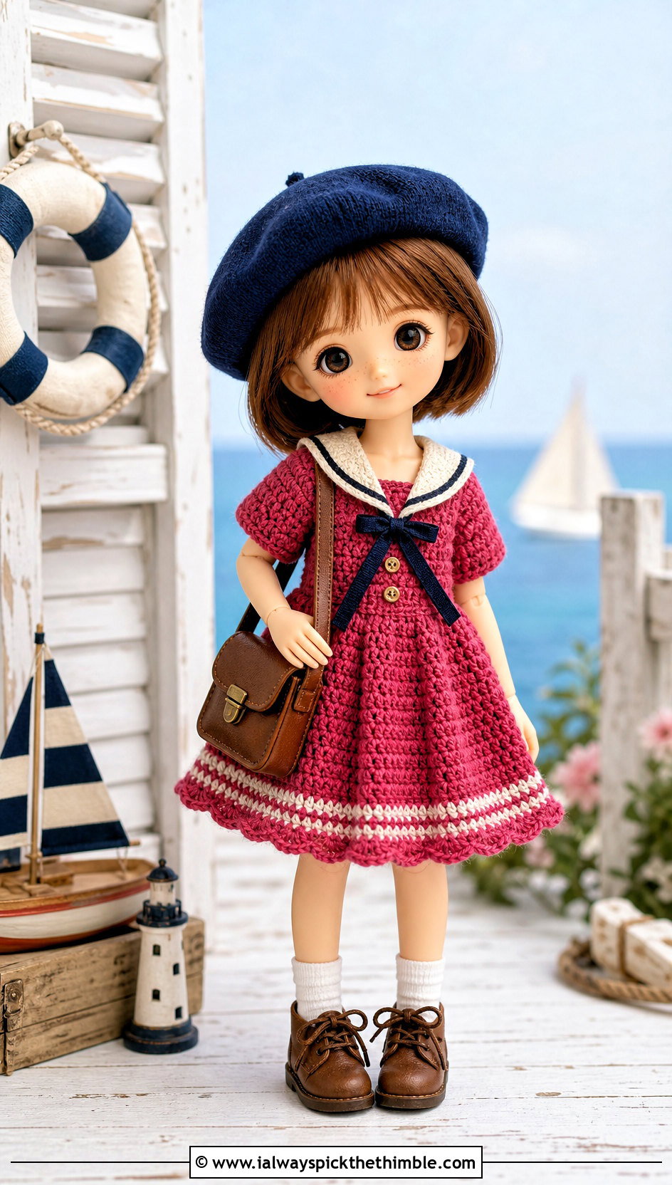 Crochet Sailor Doll Dress With Fabric Beret - 25 mini crochet clothes and outfit ideas