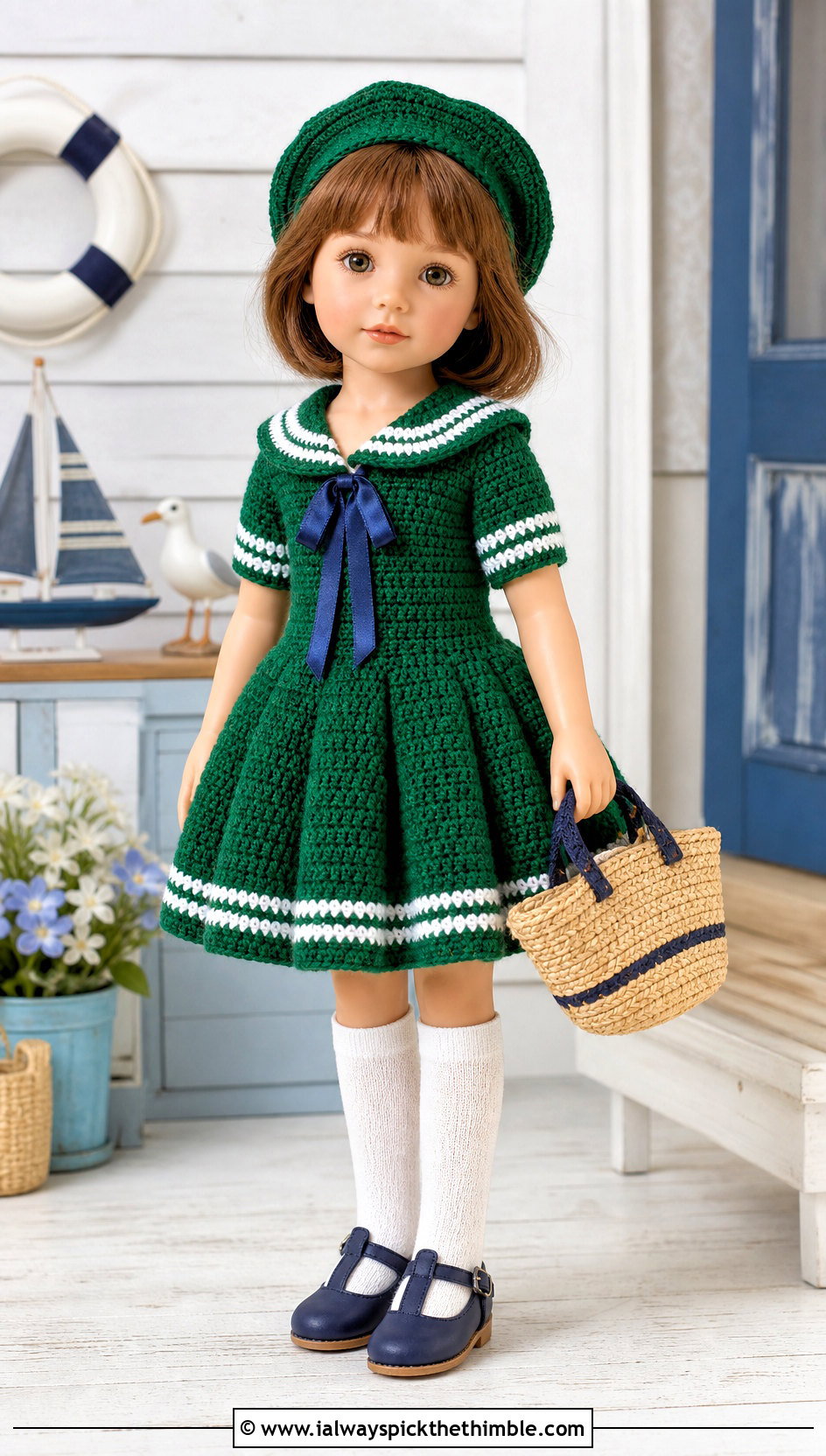 Crochet Sailor Dress With Socks And T Strap Shoes - 20 crochet doll and clothes and outfit ideas