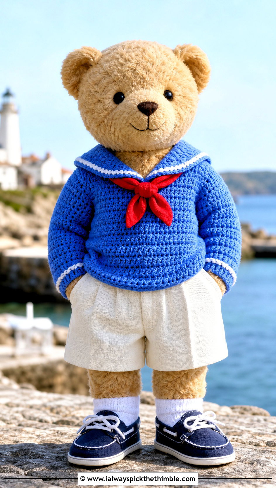Crochet Sailor Sweater With Pleated Shorts - 25 crochet teddy clothes and outfit ideas