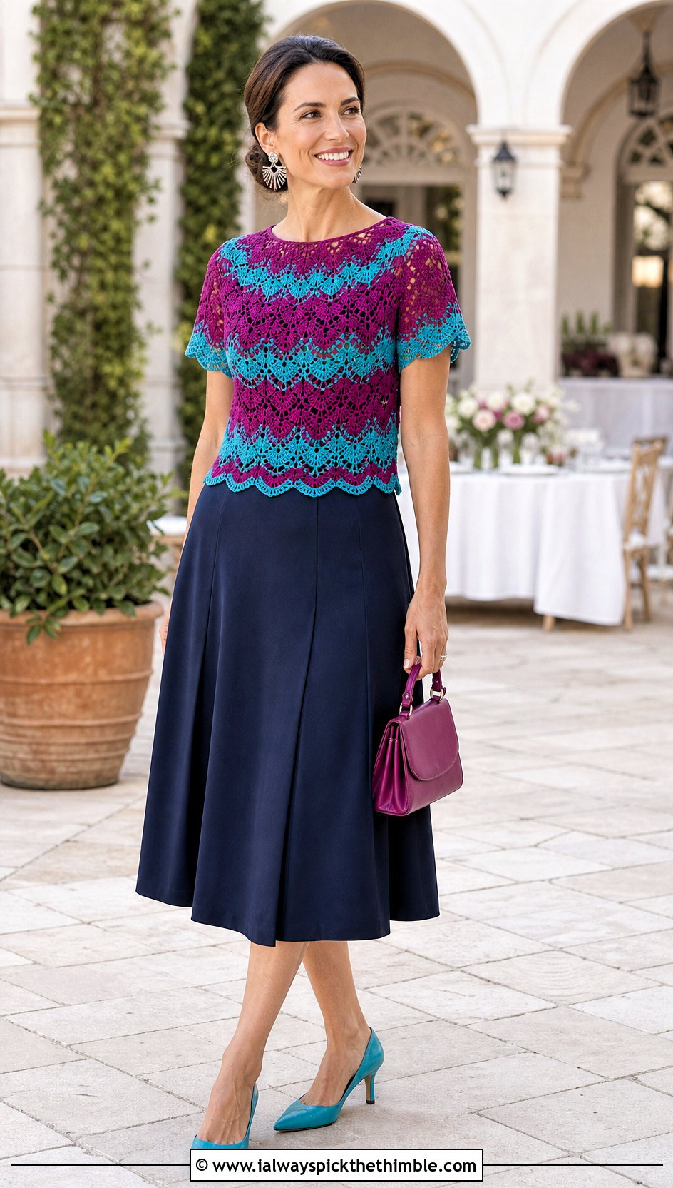 Crochet Scallop Hem Top With A Line Skirt - 25 two colors crochet top outfit ideas