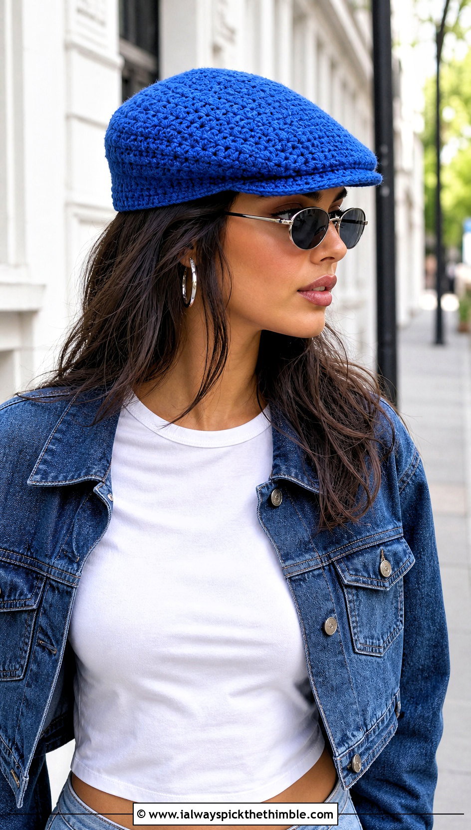 Crochet Scally Flat Cap With Denim Jacket - 20 crochet flat cap outfit ideas