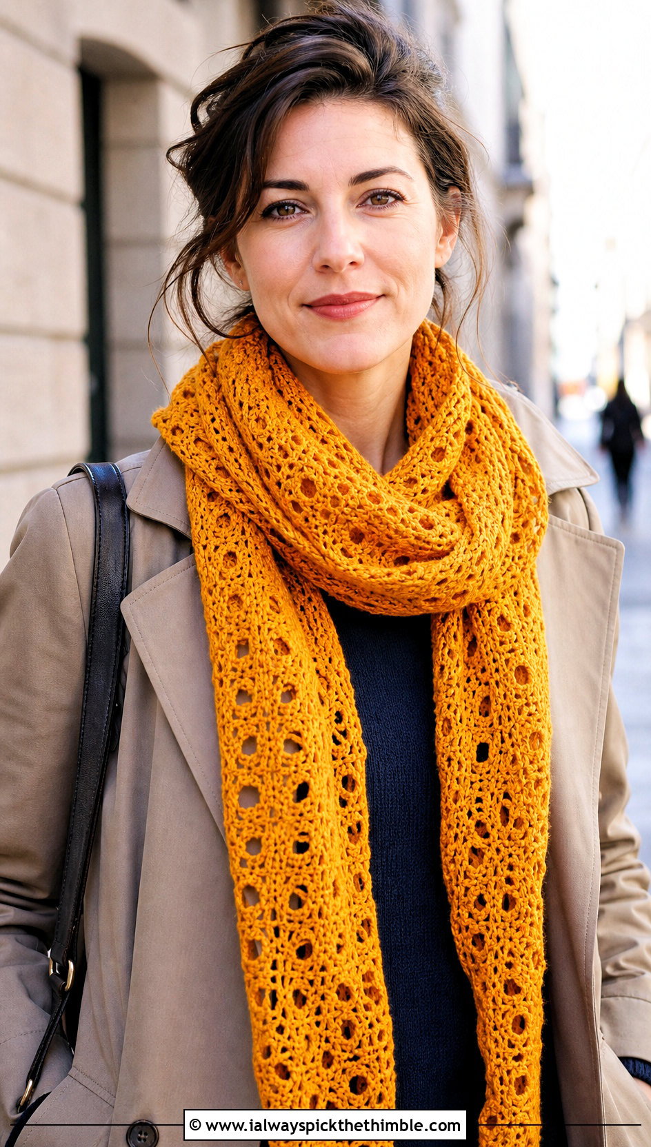 Crochet Scarf With Trench Coat And Loafers - 20 winter crochet outfit ideas