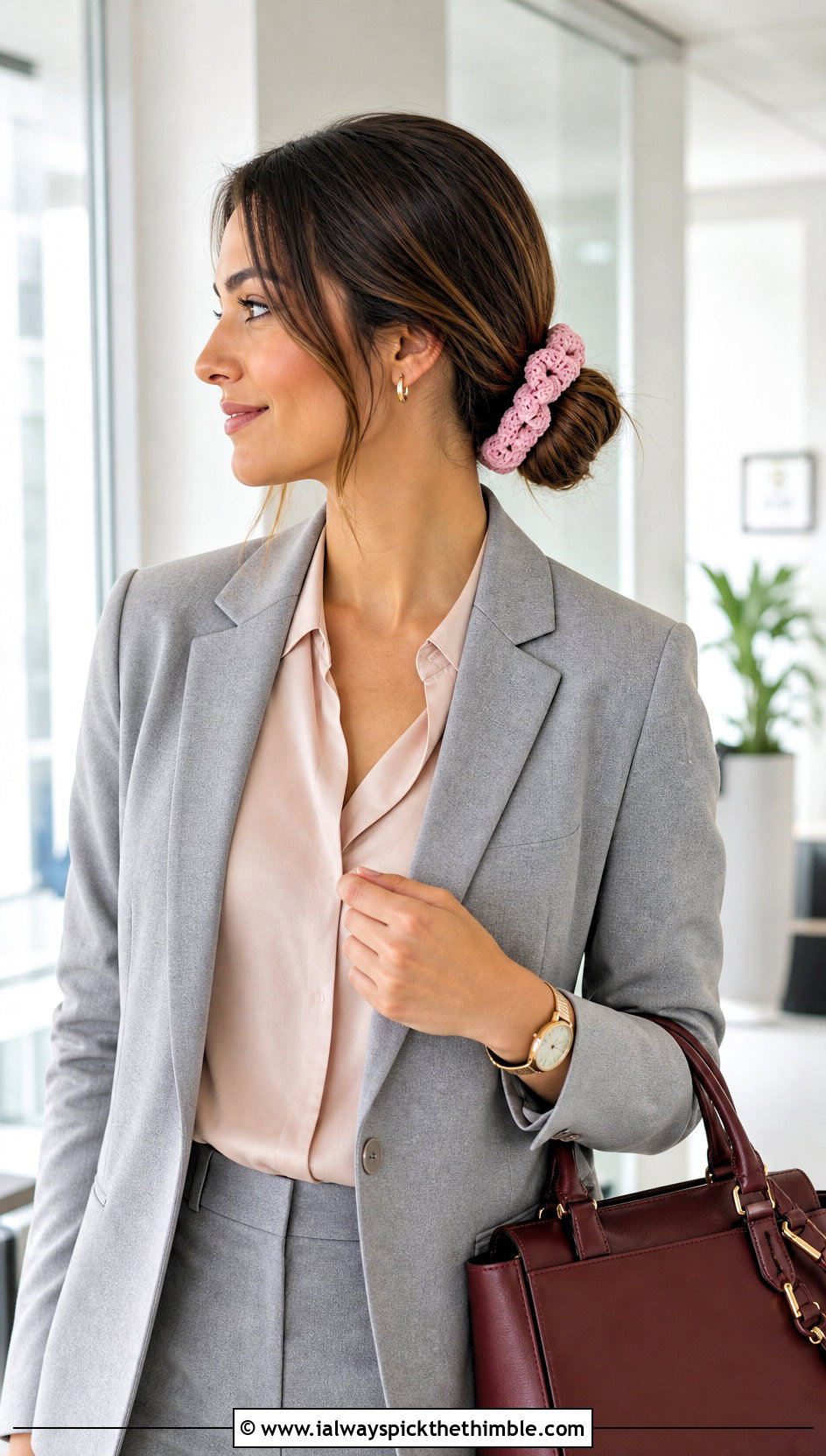 Crochet Scrunchie With Office Suit Outfit - 25 crochet accessories outfit ideas