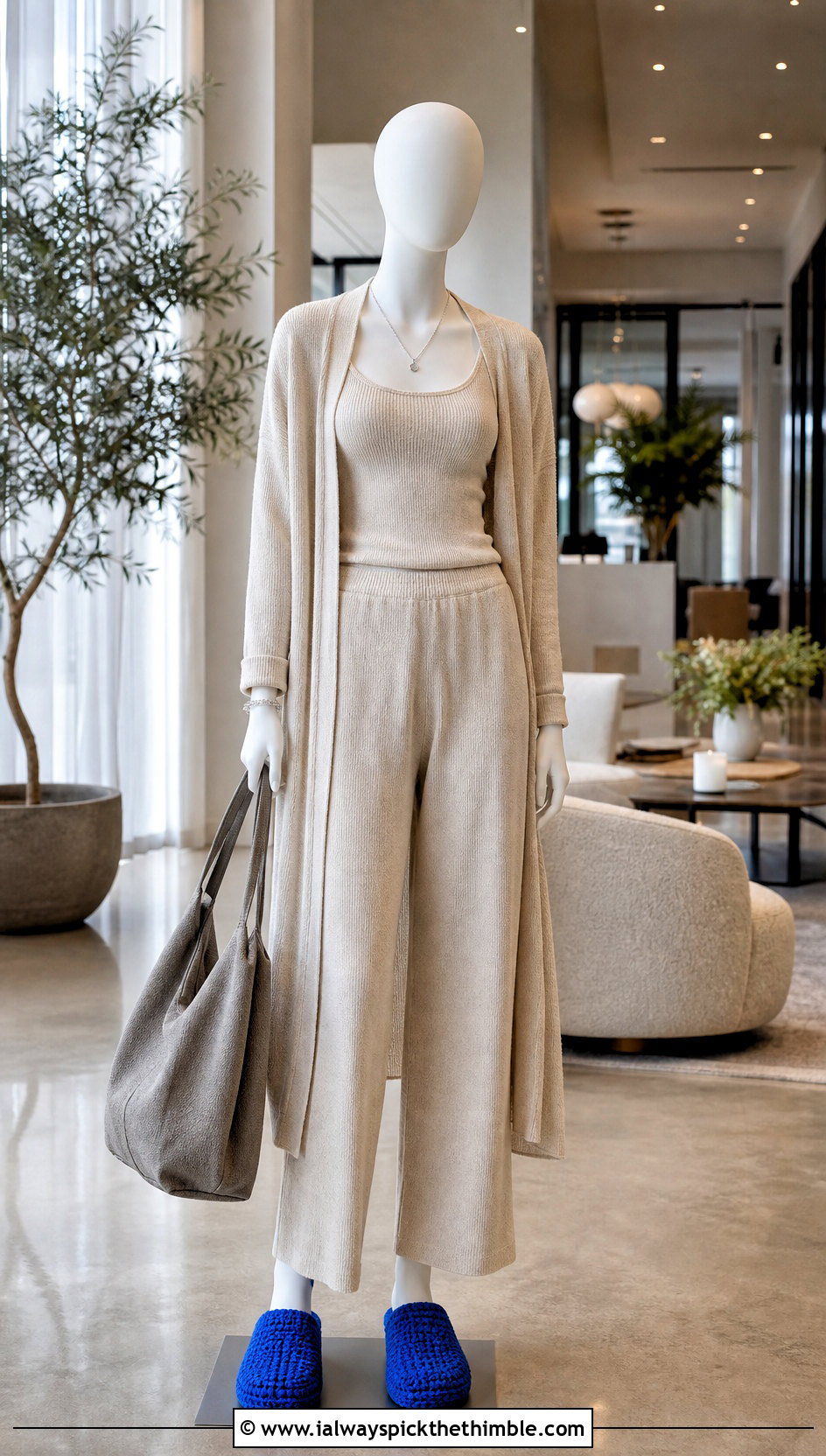 Crochet Scuff Mules With A Knit Lounge Set - 15 crochet slip-on shoes on mannequin outfit ideas