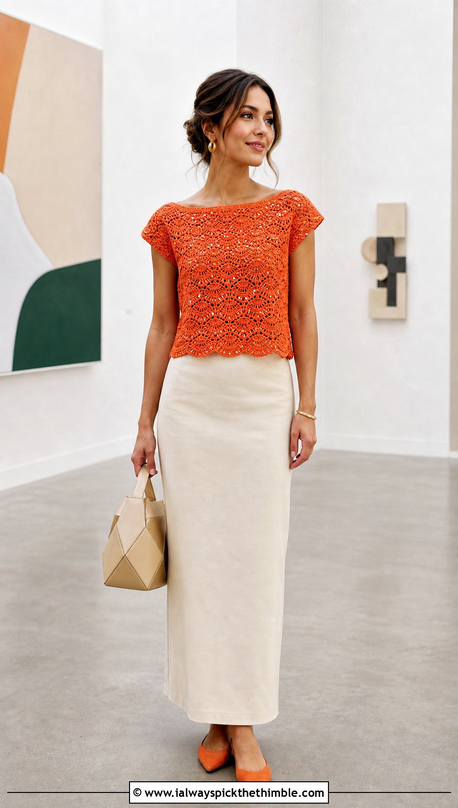 Crochet Sequin Boat Neck Top With Column Skirt - 25 crochet sequin top outfit ideas