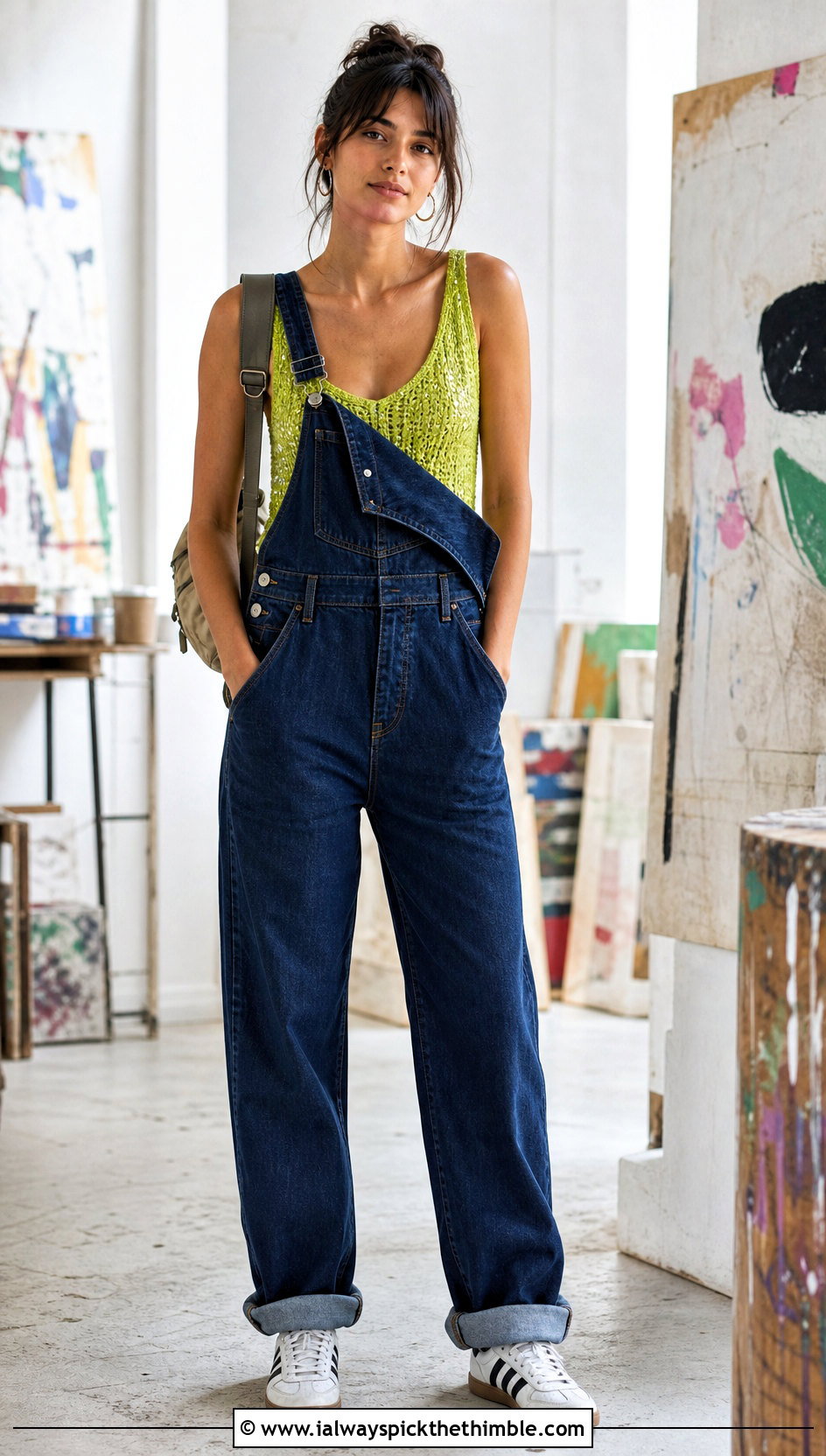Crochet Sequin Vest Top With Denim Overalls - 25 crochet sequin top outfit ideas