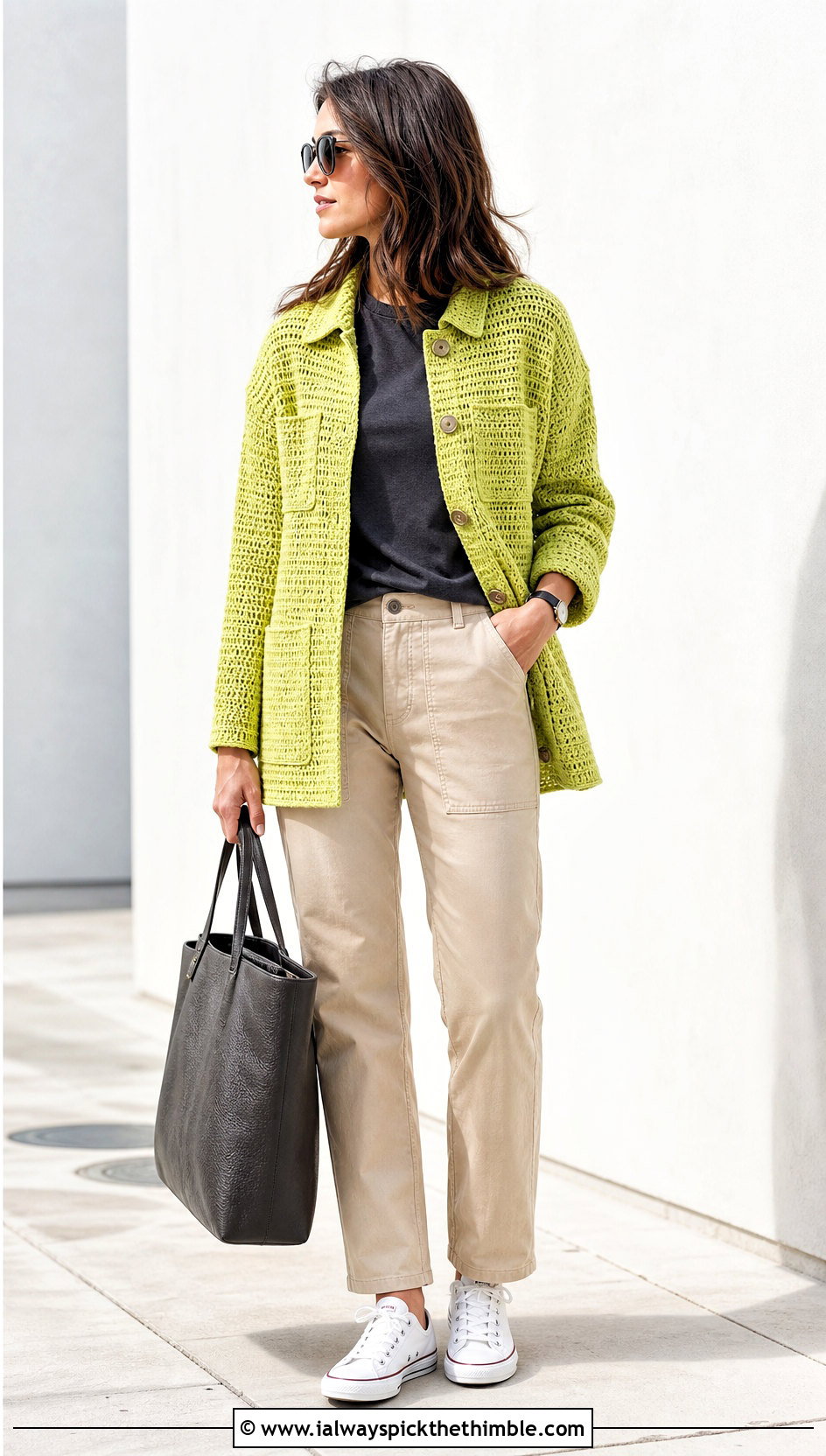 Crochet Shacket With A T Shirt And Utility Pants - 15 beginner crochet jacket ideas
