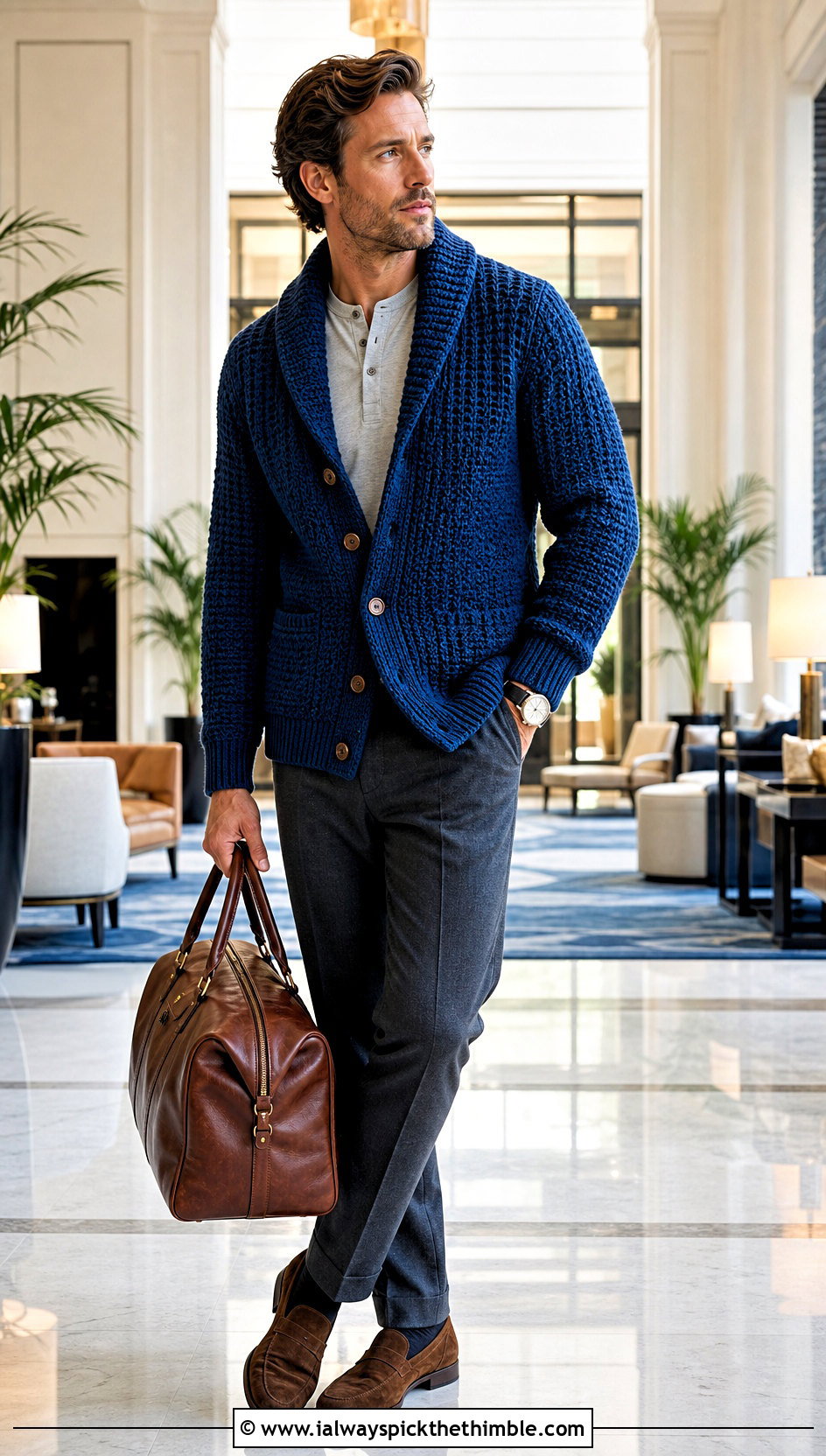 Crochet Shawl Collar Cardigan With Flannel Trousers - 25 crochet mens clothes and outfit ideas