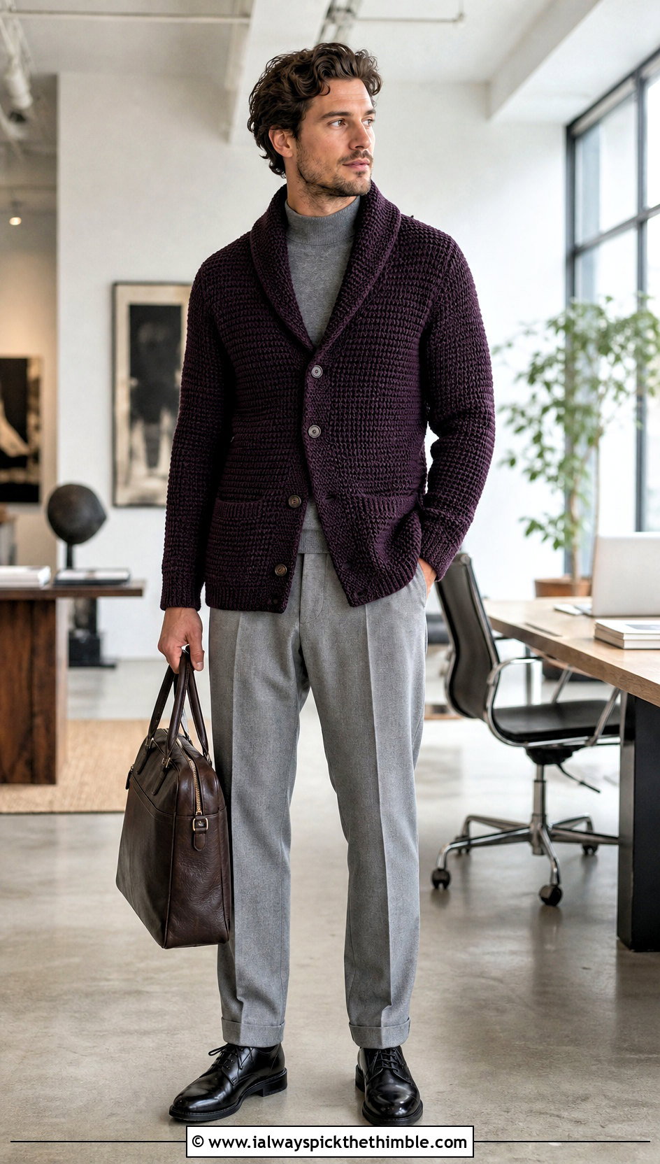 Crochet Shawl Collar Cardigan With Suit Trousers - 20 crochet clothes men ideas