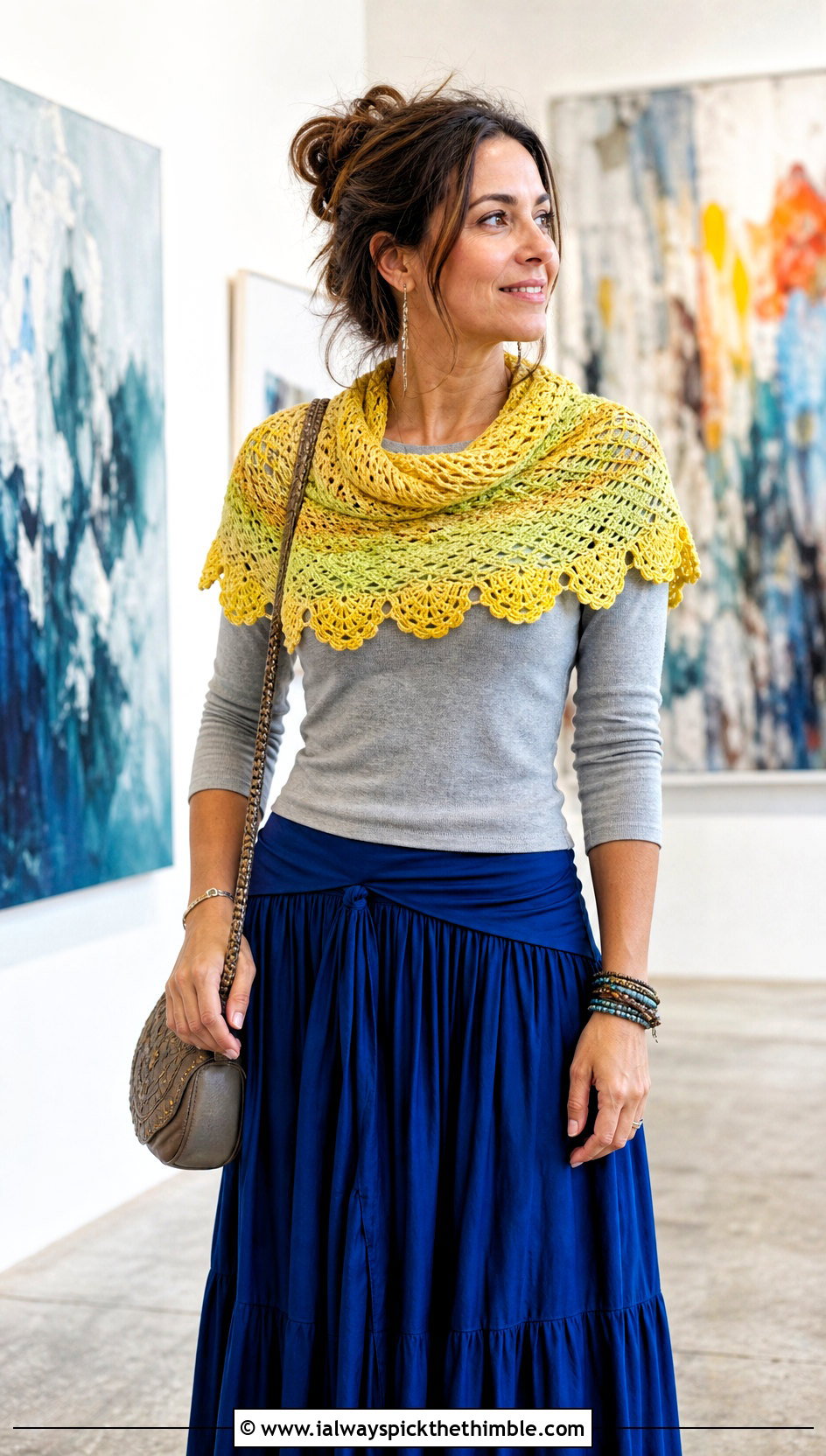 Crochet Shawlette In A Cake With Maxi Skirt - 20 Crochet Shawl In A Cake outfit ideas