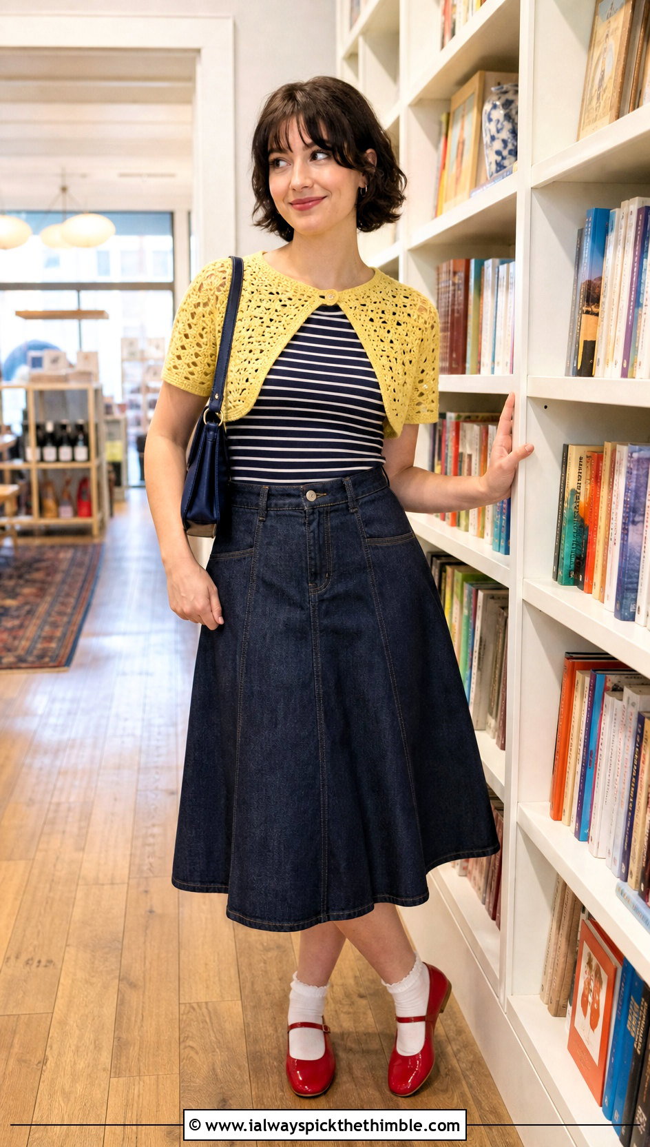 Crochet Shawlette With T Shirt And Denim Skirt - 25 easy crochet shawl outfit ideas