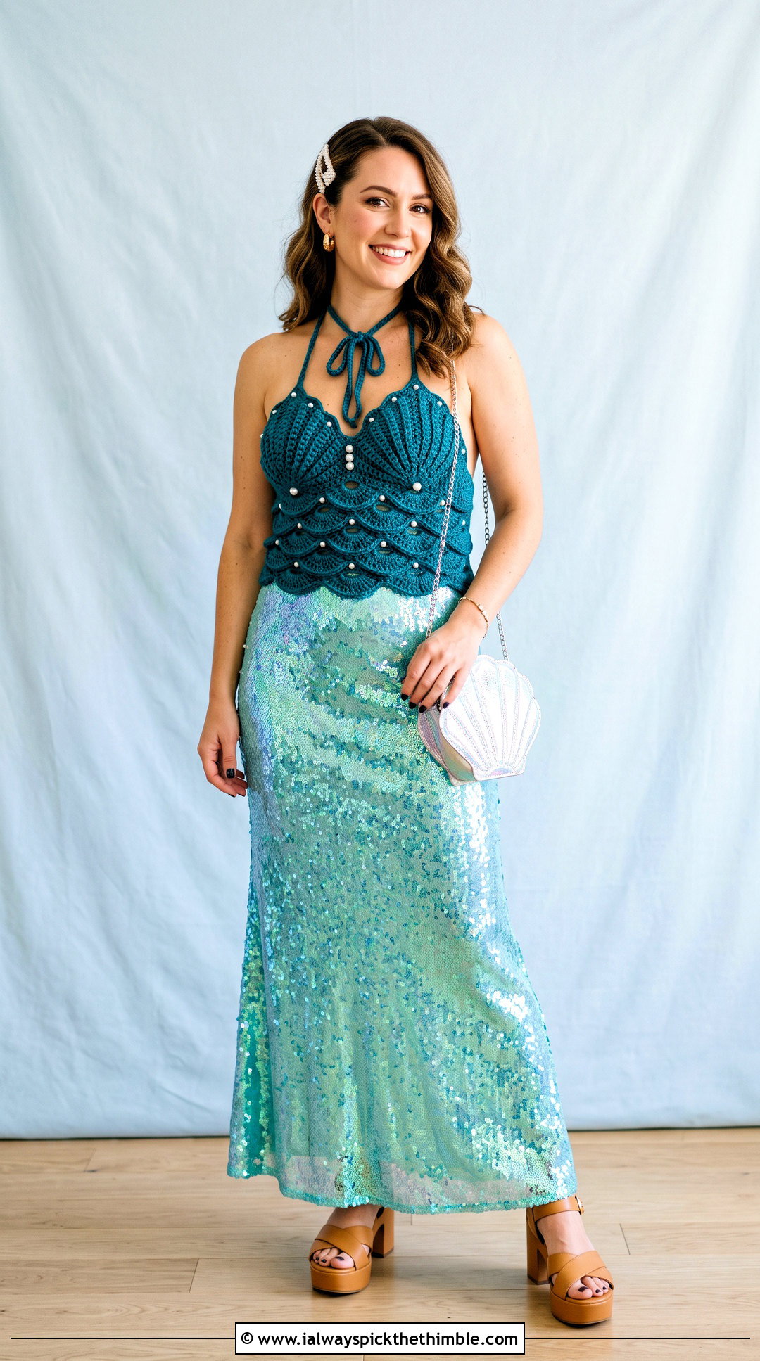 Crochet Shell Halter Mermaid Costume With Sequin Skirt - 15 Crochet Costume outfit ideas