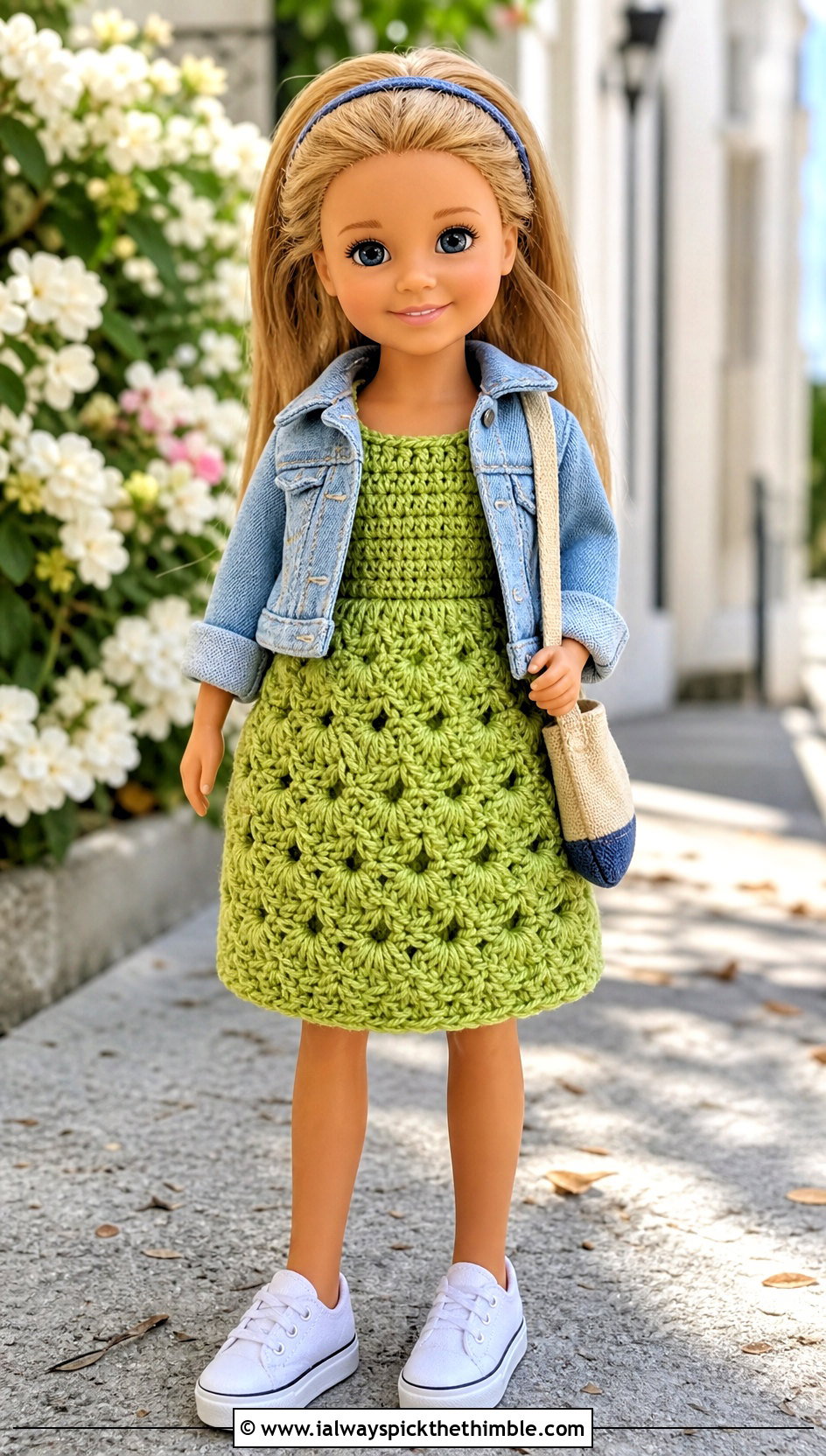 Crochet Shell Stitch Dress With Denim Jacket - 15 Crochet Kelly Doll Clothes and outfit ideas