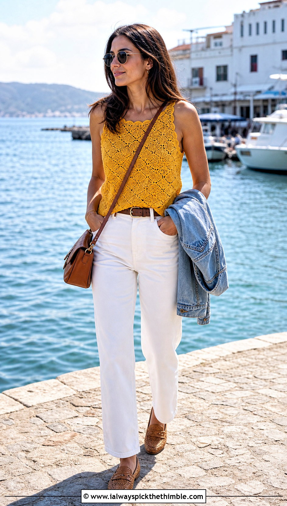 Crochet Shell Top With White Jeans - 25 crochet vacation outfit ideas