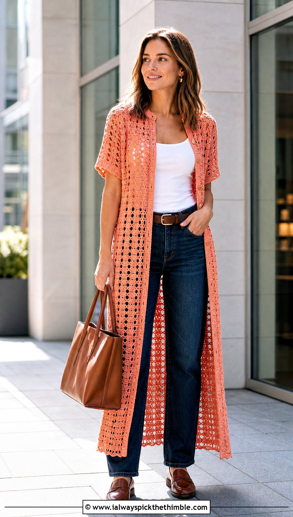 Crochet Shirt Dress Coverup With Straight Leg Jeans - 25 crochet coverups outfit ideas
