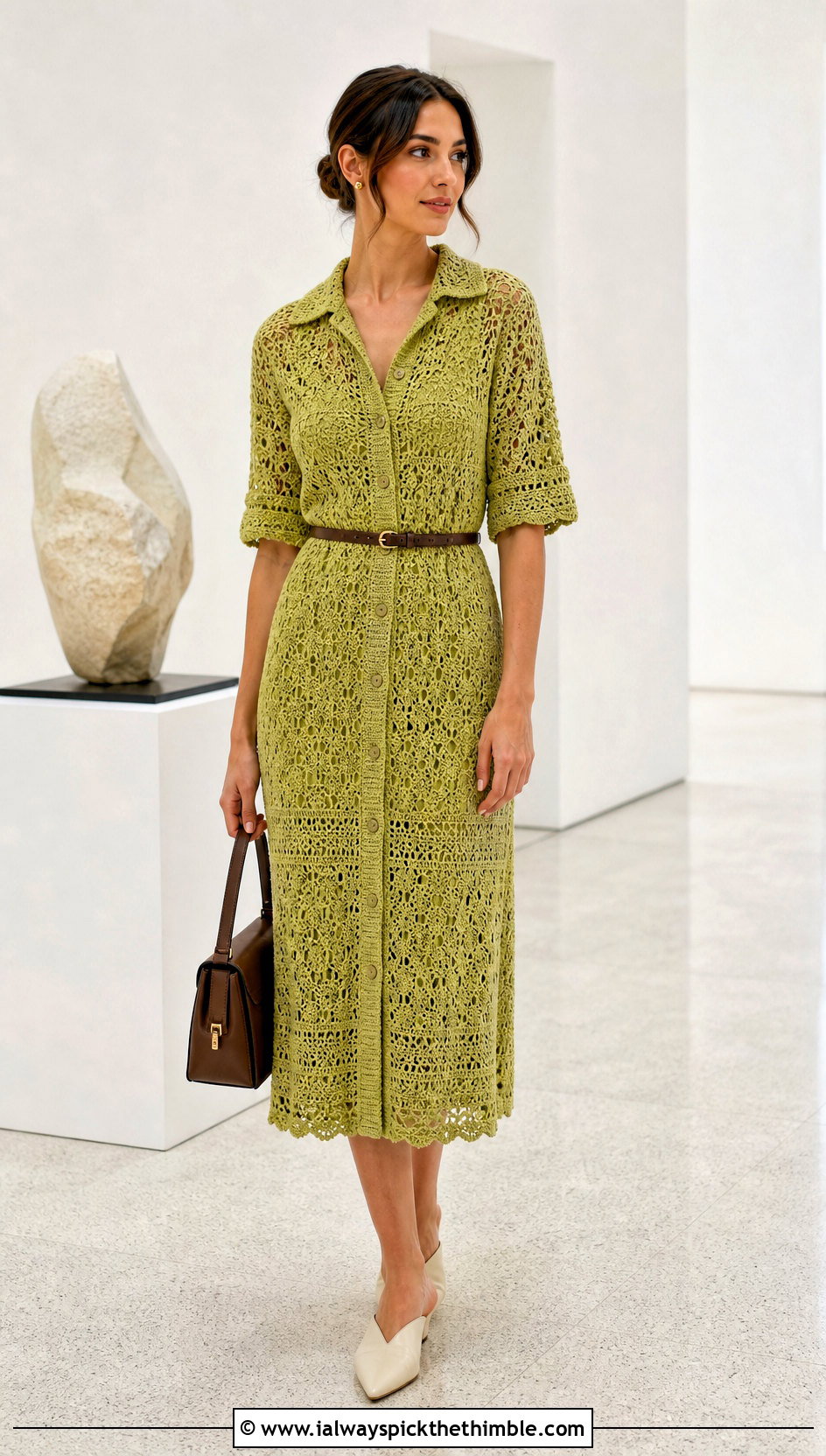 Crochet Shirt Dress With Belt And Mules - 25 cute crochet dress ideas