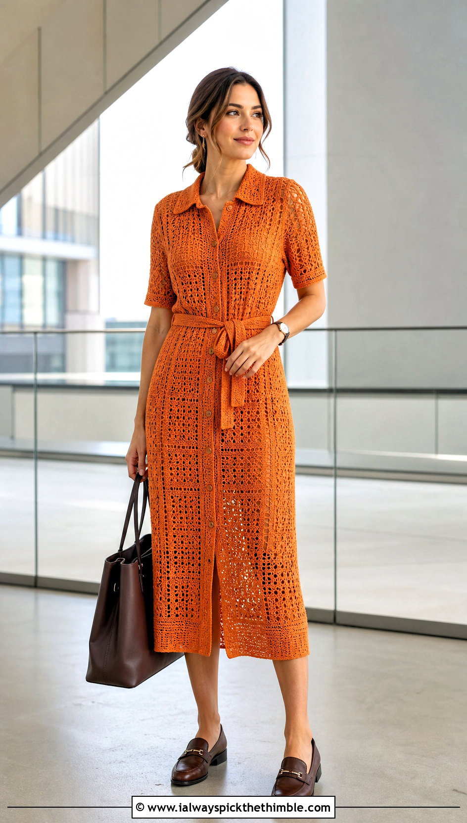 Crochet Shirt Dress With Loafers - 25 easy crochet dress outfit ideas