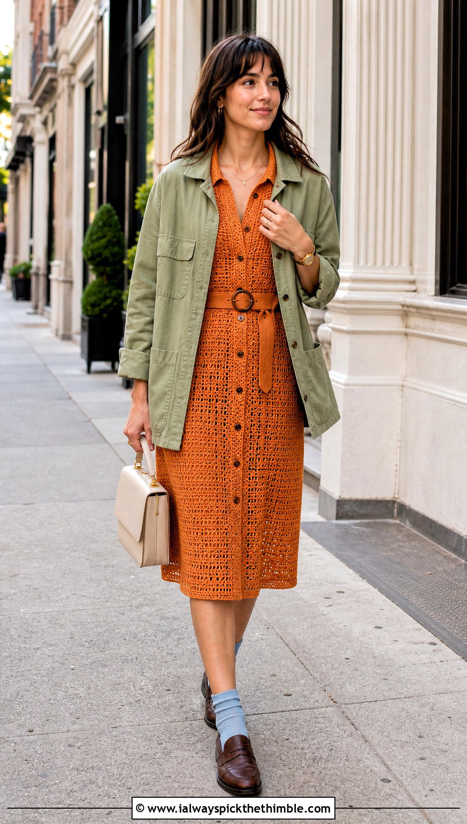 Crochet Shirt Dress With Loafers - 15 colorful crochet dress on hanger outfit ideas