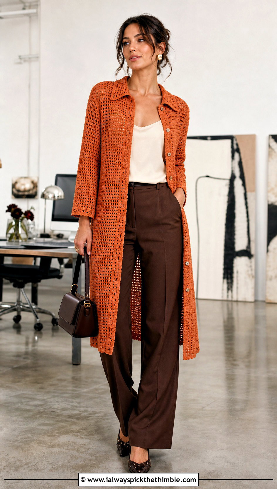 Crochet Shirt Dress With Tailored Trousers - 20 crochet a dress for women outfit ideas