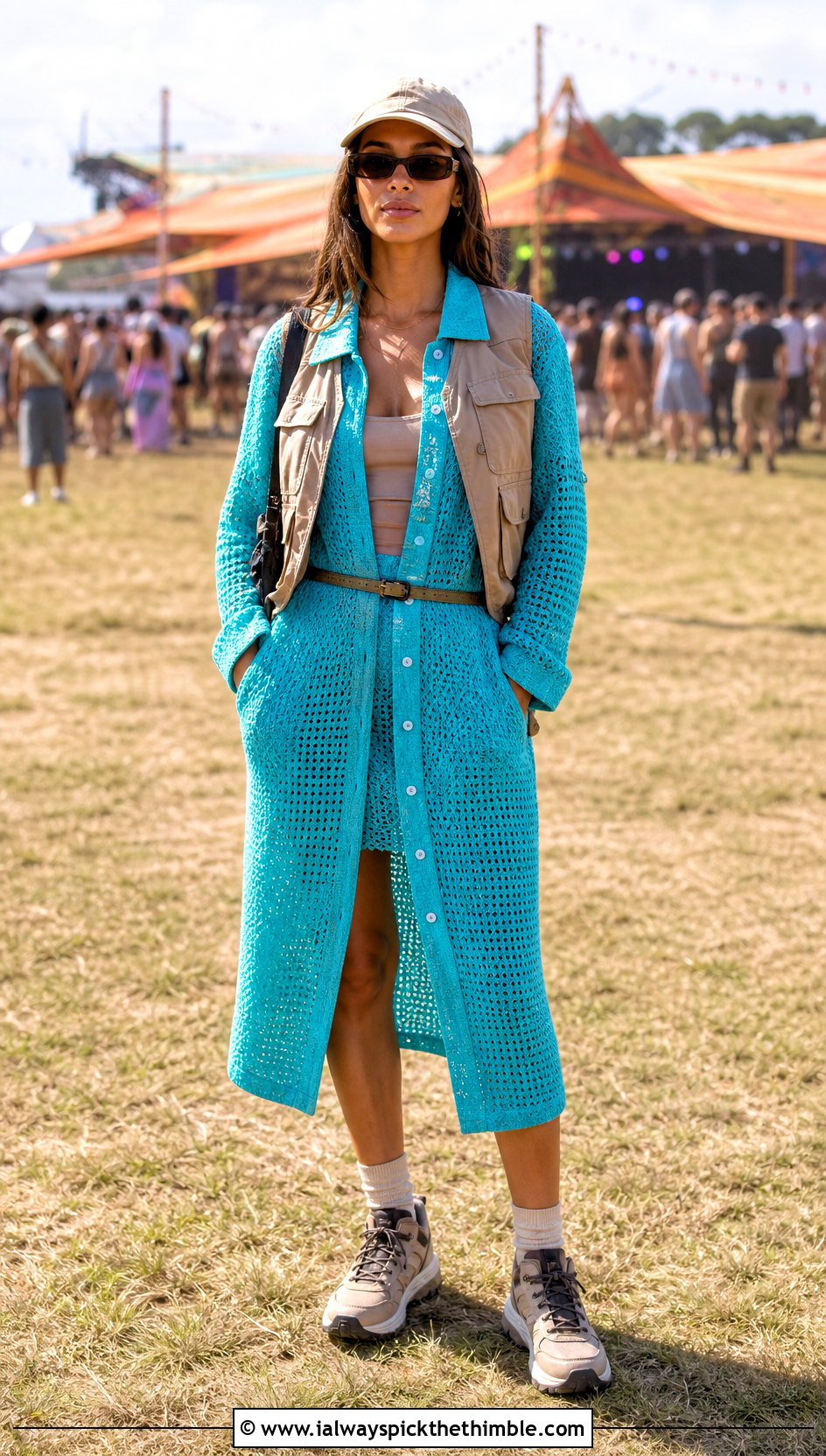 Crochet Shirt Dress With Utility Vest - 25 crochet festival dress outfit ideas