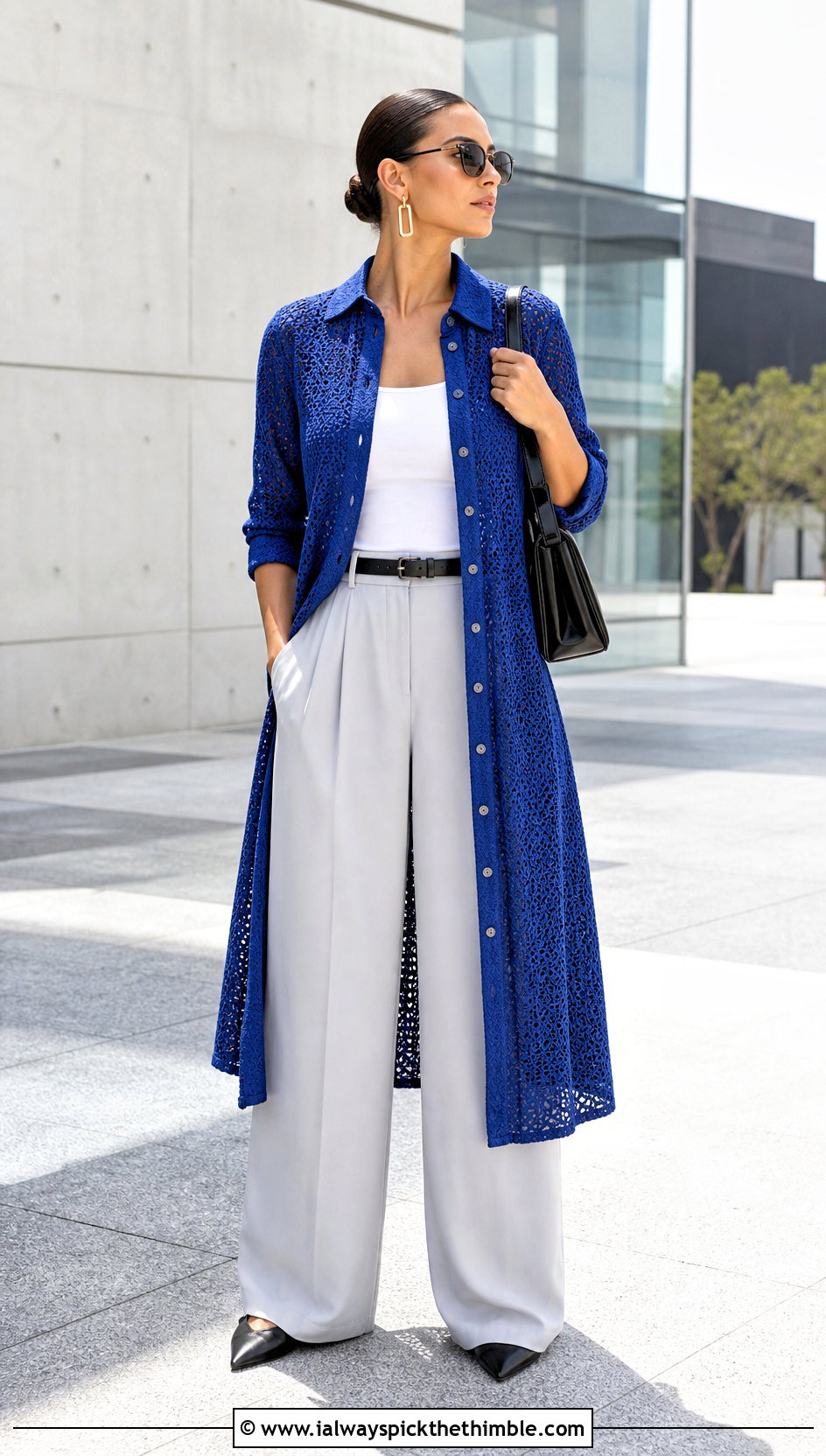 Crochet Shirt Dress With Wide Leg Trousers - 25 crochet dress outfits ideas